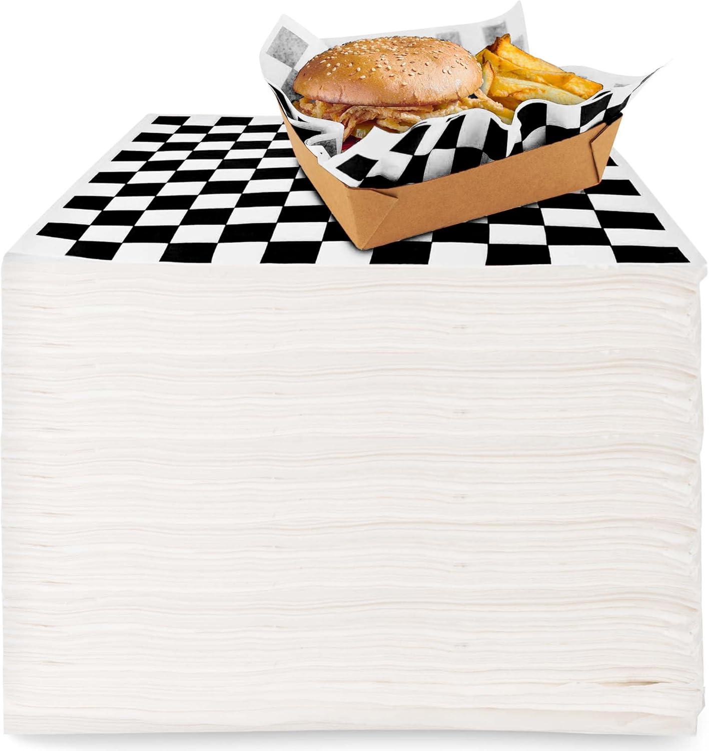 image250 Count 12x12 White Wax Paper Sheets for Food Basket Liners Sandwich Wrap Squares Burger Wraps Waxed Deli Wrappers for Burrito Wrapping Basket Liner Deli Paper Sheets Stock Your HomeBlack Checkered