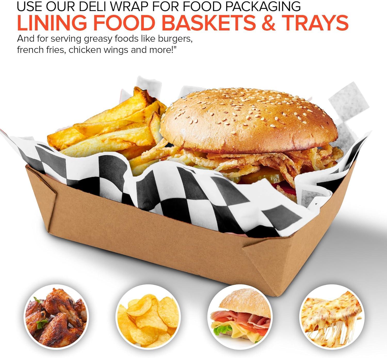 image250 Count 12x12 White Wax Paper Sheets for Food Basket Liners Sandwich Wrap Squares Burger Wraps Waxed Deli Wrappers for Burrito Wrapping Basket Liner Deli Paper Sheets Stock Your HomeBlack Checkered