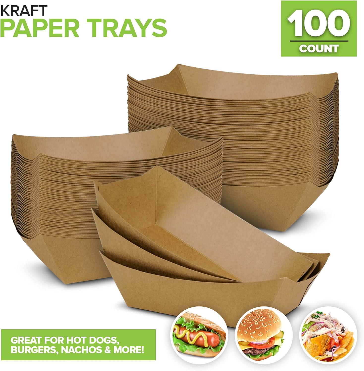 image250 Pack Mini Disposable Brown Kraft Paper Food Trays 025Lb Concession Tray Serving Boats for Party Snacks Taco Bar Seafood Nachos Plates QuarterPound3 lb