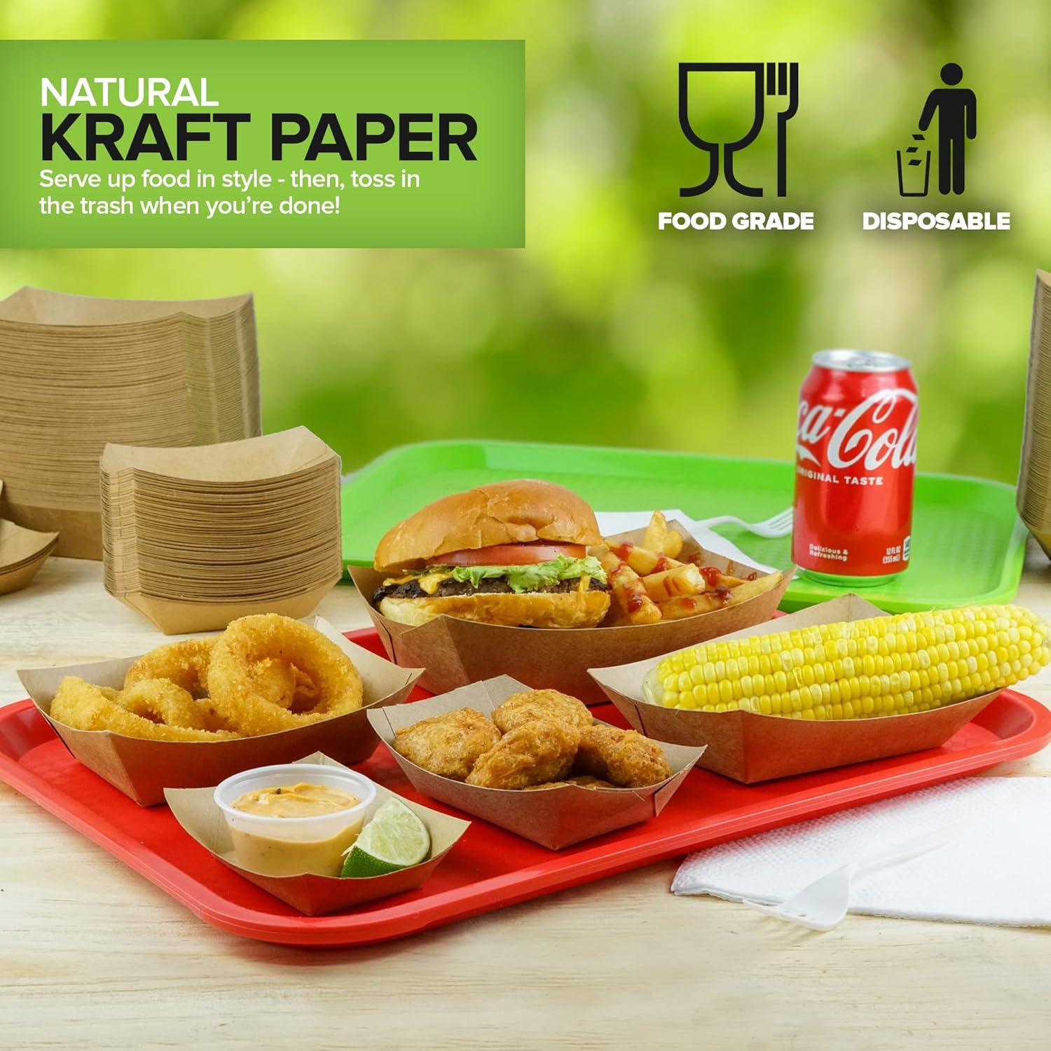 image250 Pack Mini Disposable Brown Kraft Paper Food Trays 025Lb Concession Tray Serving Boats for Party Snacks Taco Bar Seafood Nachos Plates QuarterPound2 lb