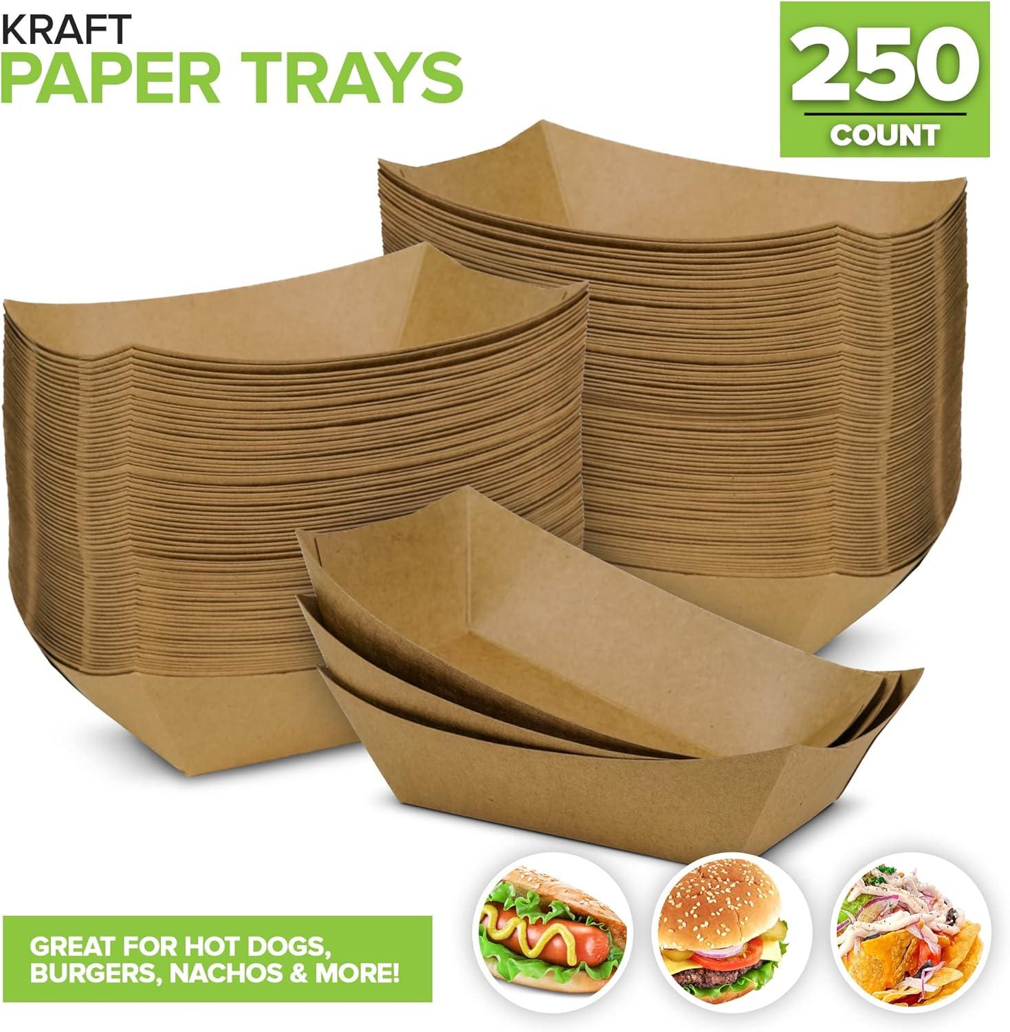 image250 Pack Mini Disposable Brown Kraft Paper Food Trays 025Lb Concession Tray Serving Boats for Party Snacks Taco Bar Seafood Nachos Plates QuarterPound2Lb