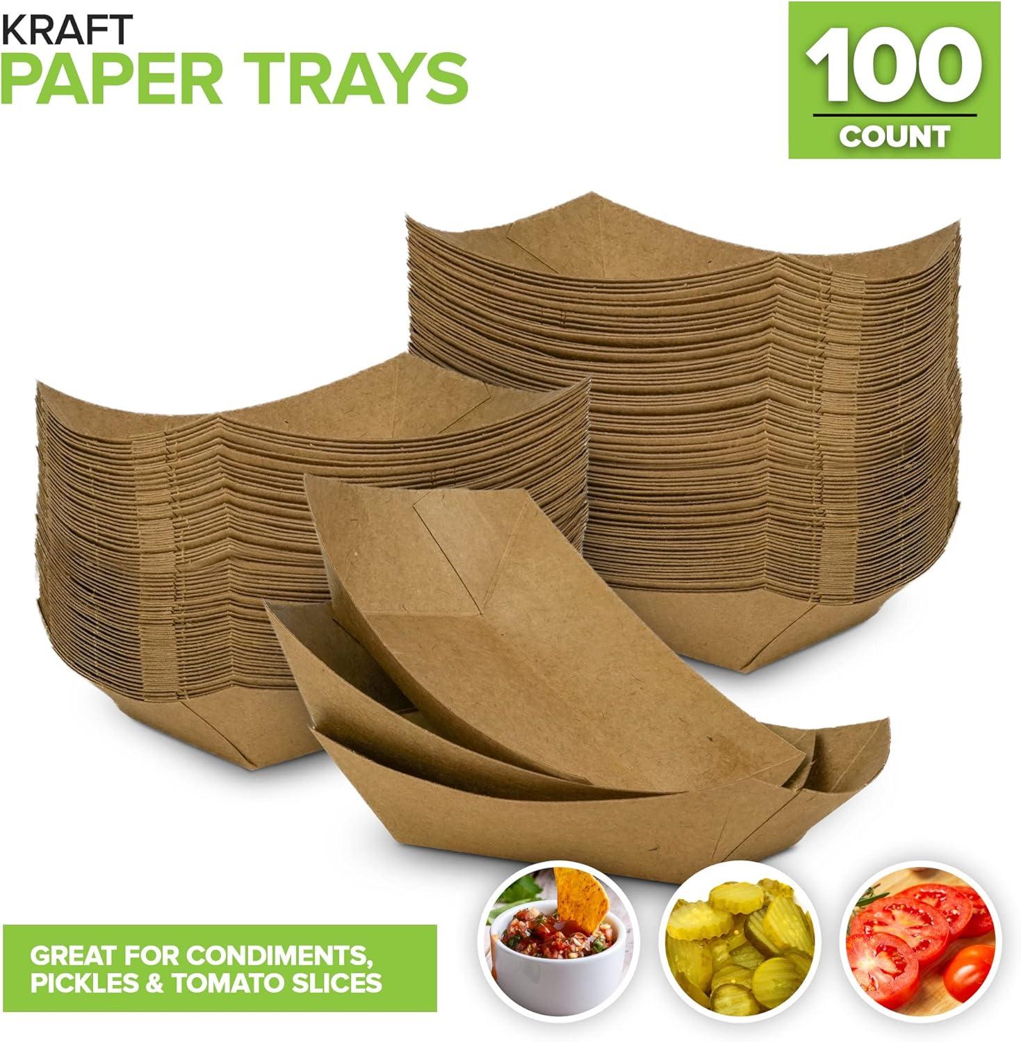 image250 Pack Mini Disposable Brown Kraft Paper Food Trays 025Lb Concession Tray Serving Boats for Party Snacks Taco Bar Seafood Nachos Plates QuarterPound14 lb