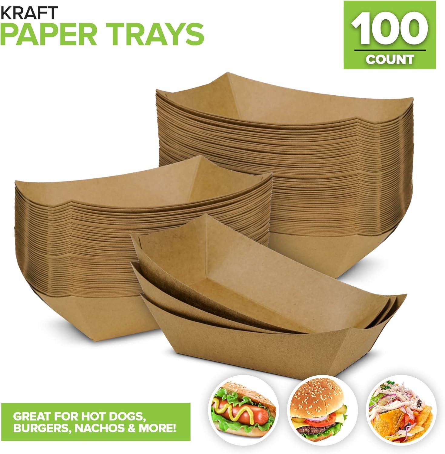 image250 Pack Small Disposable Brown Kraft Paper Food Trays 05Lb Concession Tray Serving Boats for Party Snacks Taco Bar Seafood Nachos Plates HalfPound2 lb