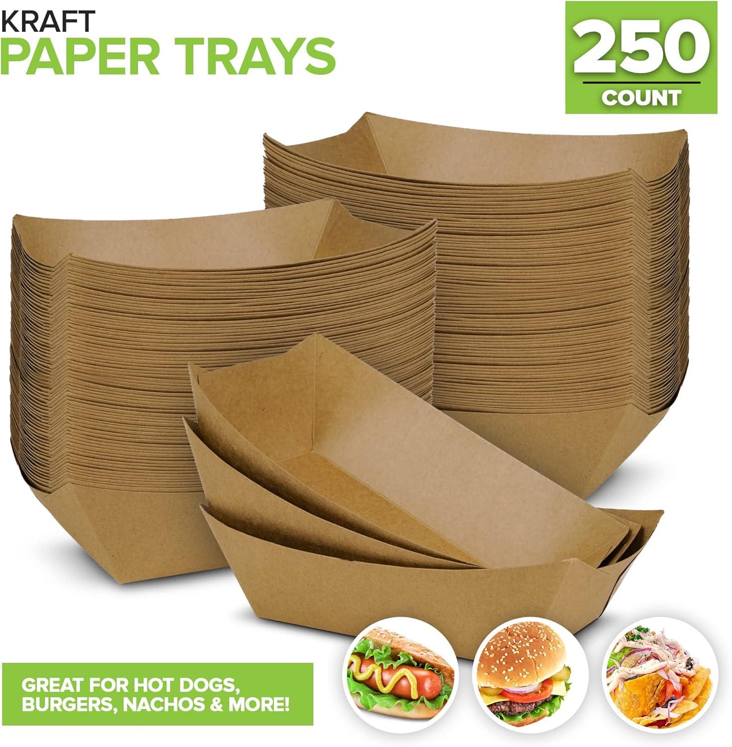 image250 Pack Small Disposable Brown Kraft Paper Food Trays 05Lb Concession Tray Serving Boats for Party Snacks Taco Bar Seafood Nachos Plates HalfPound3Lb