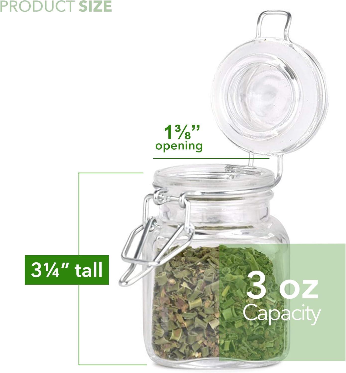 image3 oz Small Square Glass Jars with Airtight Round Lids Empty Spice Containers with Labels Leak Proof Rubber Gasket and Hinged Lid Chalkboard Label amp Marker Included For Home or Kitchen 12 Pack