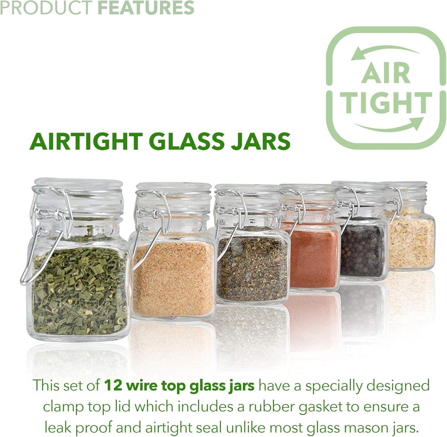 image3 oz Small Square Glass Jars with Airtight Round Lids Empty Spice Containers with Labels Leak Proof Rubber Gasket and Hinged Lid Chalkboard Label amp Marker Included For Home or Kitchen 12 Pack