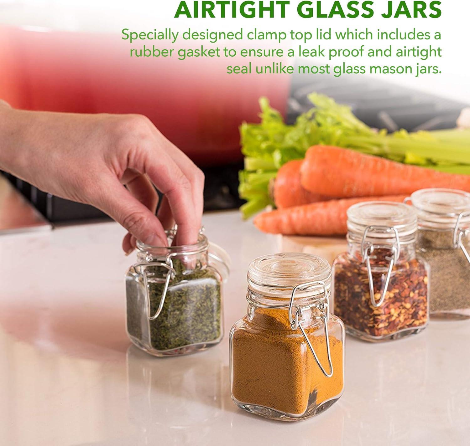image3 oz Small Square Glass Jars with Airtight Round Lids Empty Spice Containers with Labels Leak Proof Rubber Gasket and Hinged Lid Chalkboard Label amp Marker Included For Home or Kitchen 12 Pack