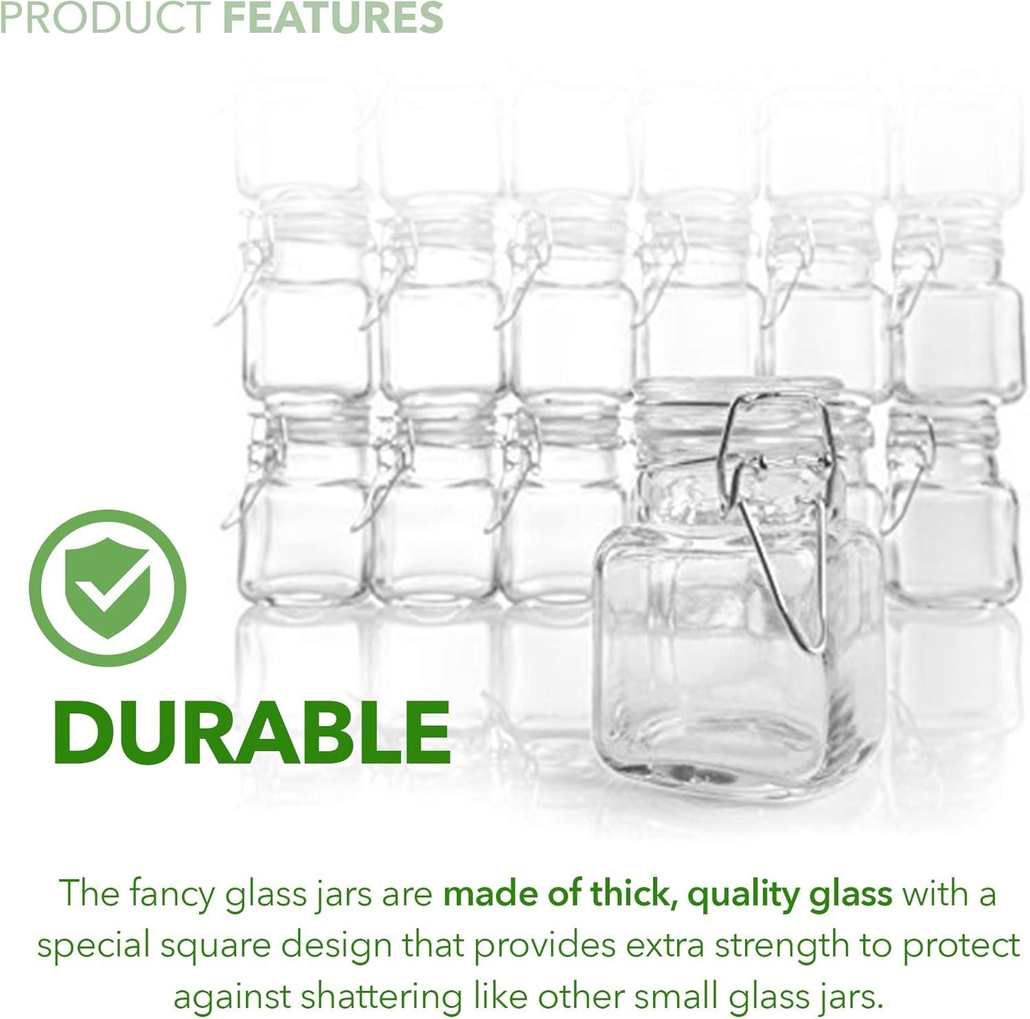 image3 oz Small Square Glass Jars with Airtight Round Lids Empty Spice Containers with Labels Leak Proof Rubber Gasket and Hinged Lid Chalkboard Label amp Marker Included For Home or Kitchen 12 Pack