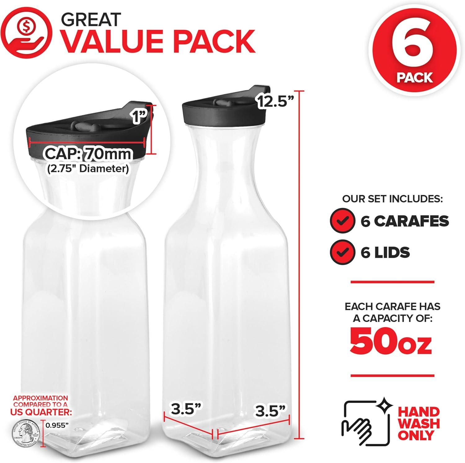 image50oz Plastic Juice Carafe with Black Lids 4 Pack 50 oz Carafes for Mimosa Bar Drink Pitcher with Lid Milk Container Clear Beverage Containers for Fridge Pantry Storage Square Pitchers6
