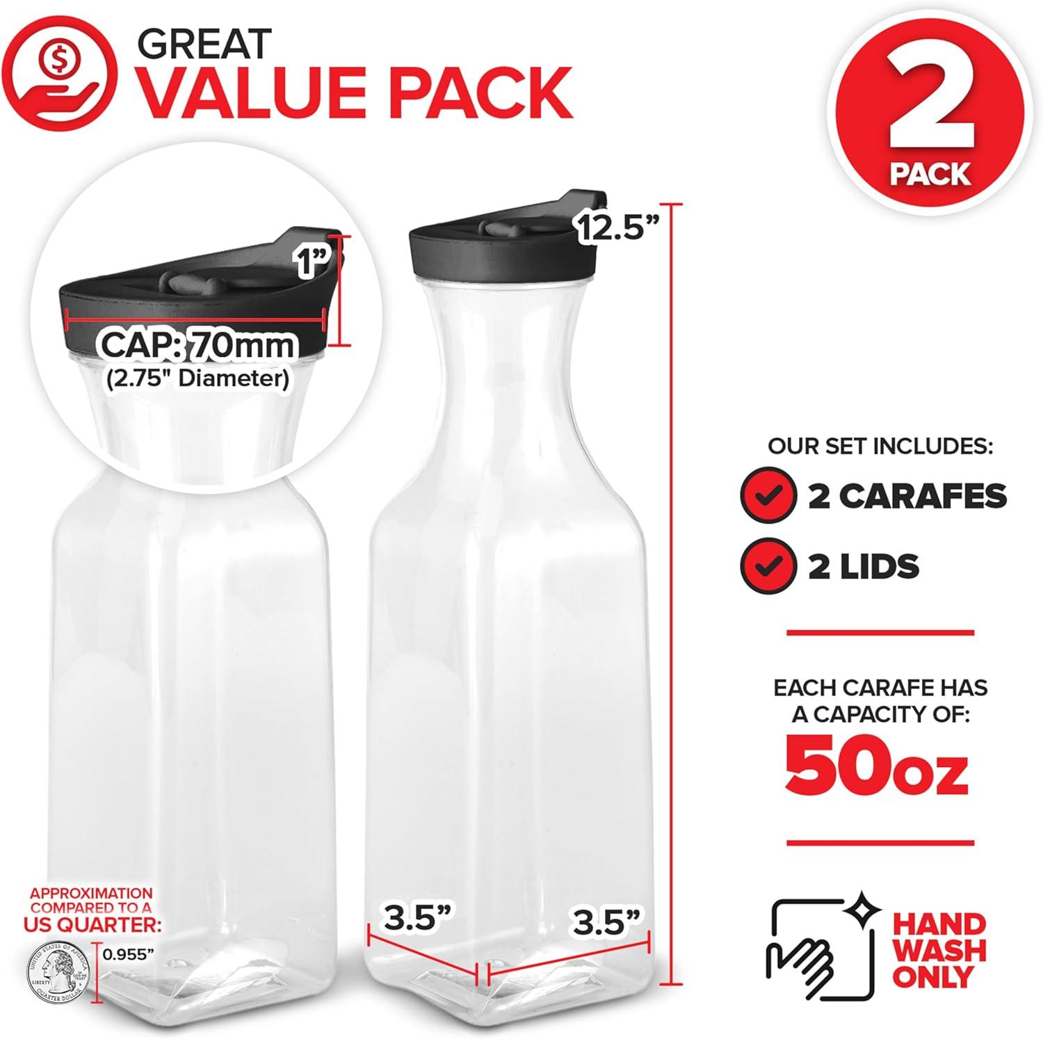 image50oz Plastic Juice Carafe with Black Lids 4 Pack 50 oz Carafes for Mimosa Bar Drink Pitcher with Lid Milk Container Clear Beverage Containers for Fridge Pantry Storage Square Pitchers2