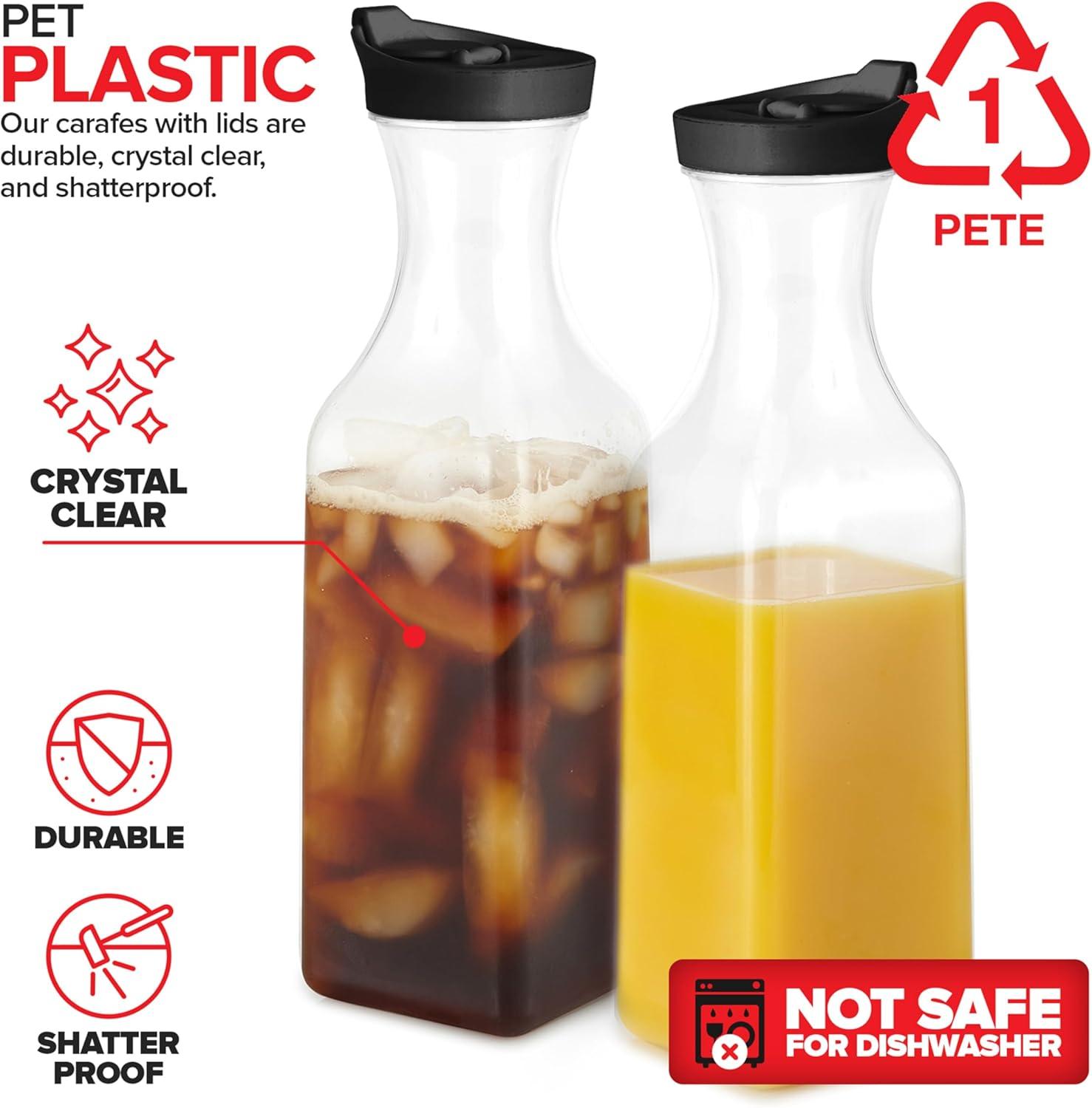 image50oz Plastic Juice Carafe with Black Lids 4 Pack 50 oz Carafes for Mimosa Bar Drink Pitcher with Lid Milk Container Clear Beverage Containers for Fridge Pantry Storage Square Pitchers4