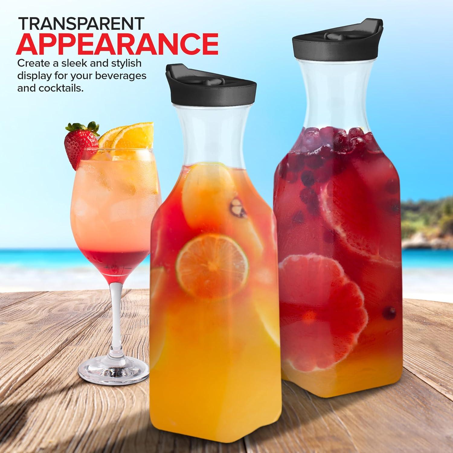 image50oz Plastic Juice Carafe with Black Lids 4 Pack 50 oz Carafes for Mimosa Bar Drink Pitcher with Lid Milk Container Clear Beverage Containers for Fridge Pantry Storage Square Pitchers6