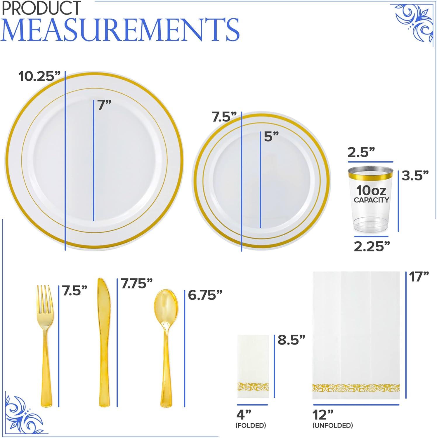 image700 Piece Dinnerware Set for 100 Guests 200 GoldRim Plates 100 Silverware Sets 100 Cups 100 Napkins Bulk Disposable Party Supplies for Weddings and Events