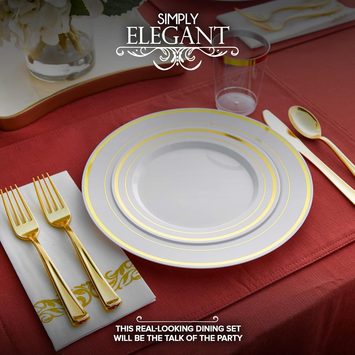 image700 Piece Dinnerware Set for 100 Guests 200 GoldRim Plates 100 Silverware Sets 100 Cups 100 Napkins Bulk Disposable Party Supplies for Weddings and Events