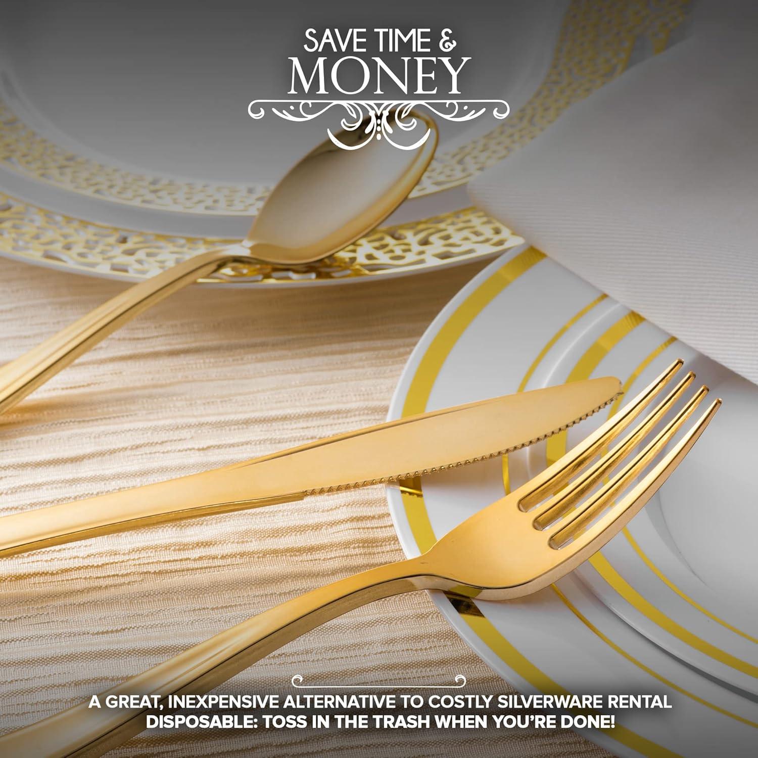 image700 Piece Dinnerware Set for 100 Guests 200 GoldRim Plates 100 Silverware Sets 100 Cups 100 Napkins Bulk Disposable Party Supplies for Weddings and Events