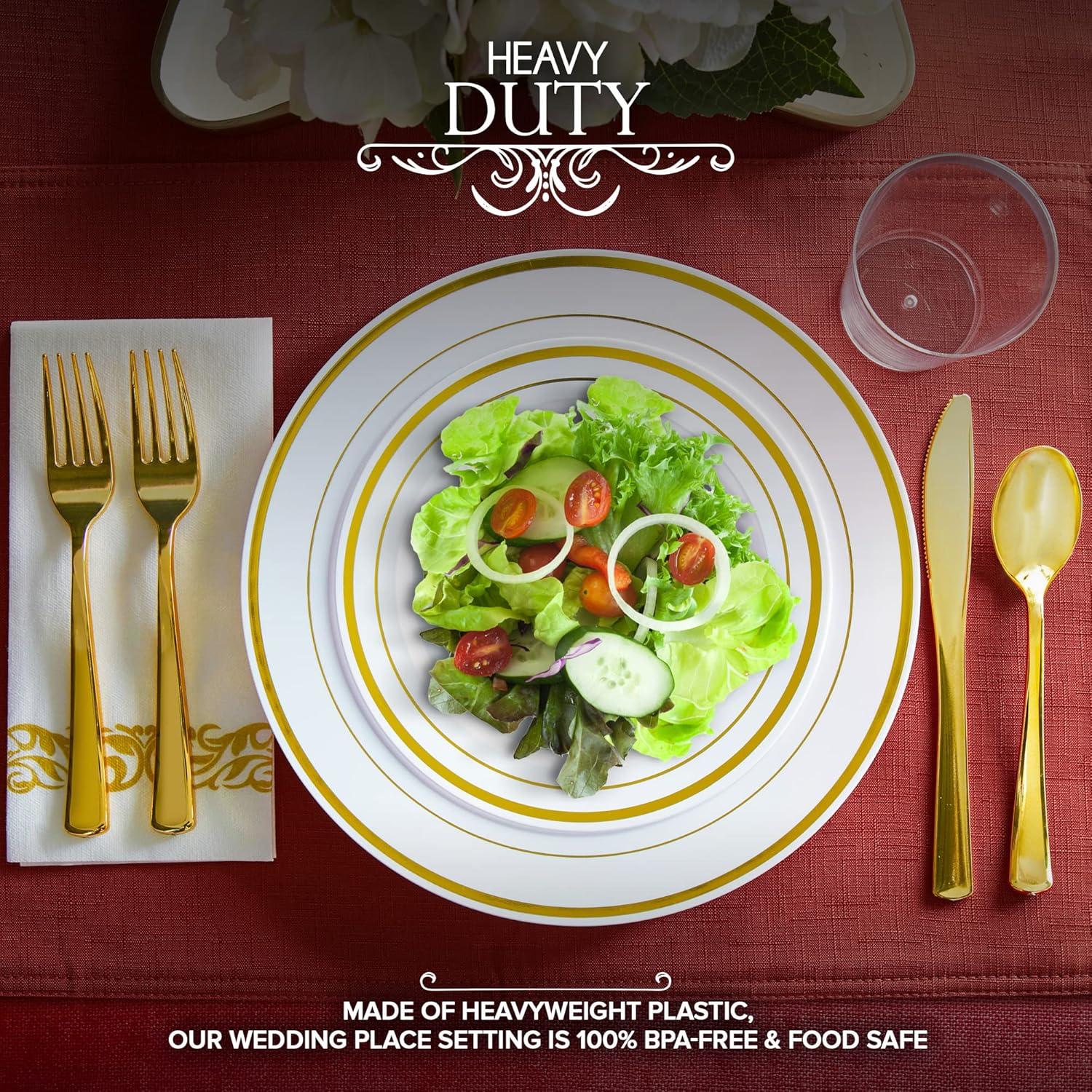 image700 Piece Dinnerware Set for 100 Guests 200 GoldRim Plates 100 Silverware Sets 100 Cups 100 Napkins Bulk Disposable Party Supplies for Weddings and Events