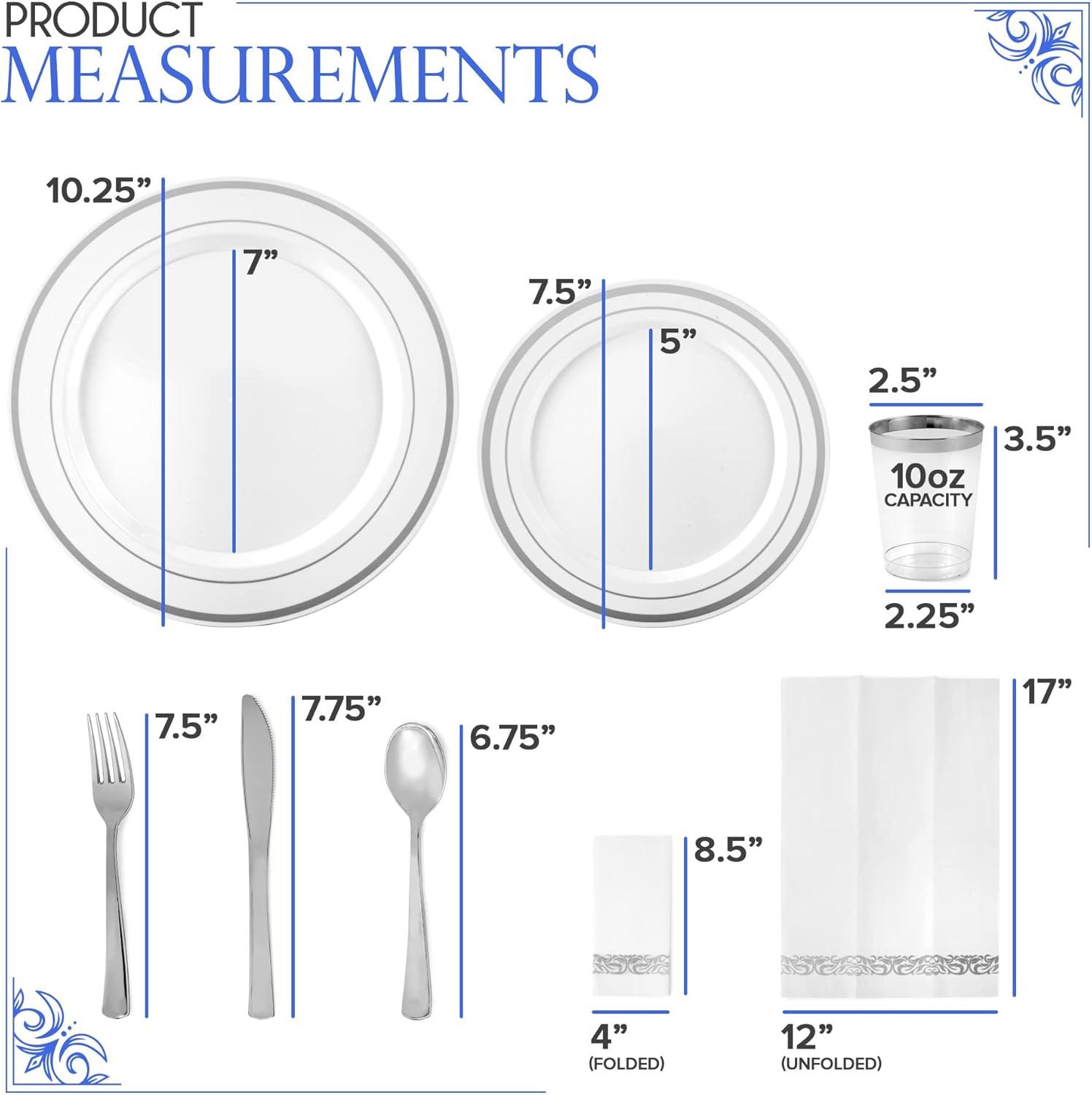image700 Piece Silver Dinnerware Set 200 SilverRim Plastic Plates 100 Silver Silverware 100 Plastic Cups 100 ClothLike Napkins Bulk Wedding Plates Disposable Set 100 Guests