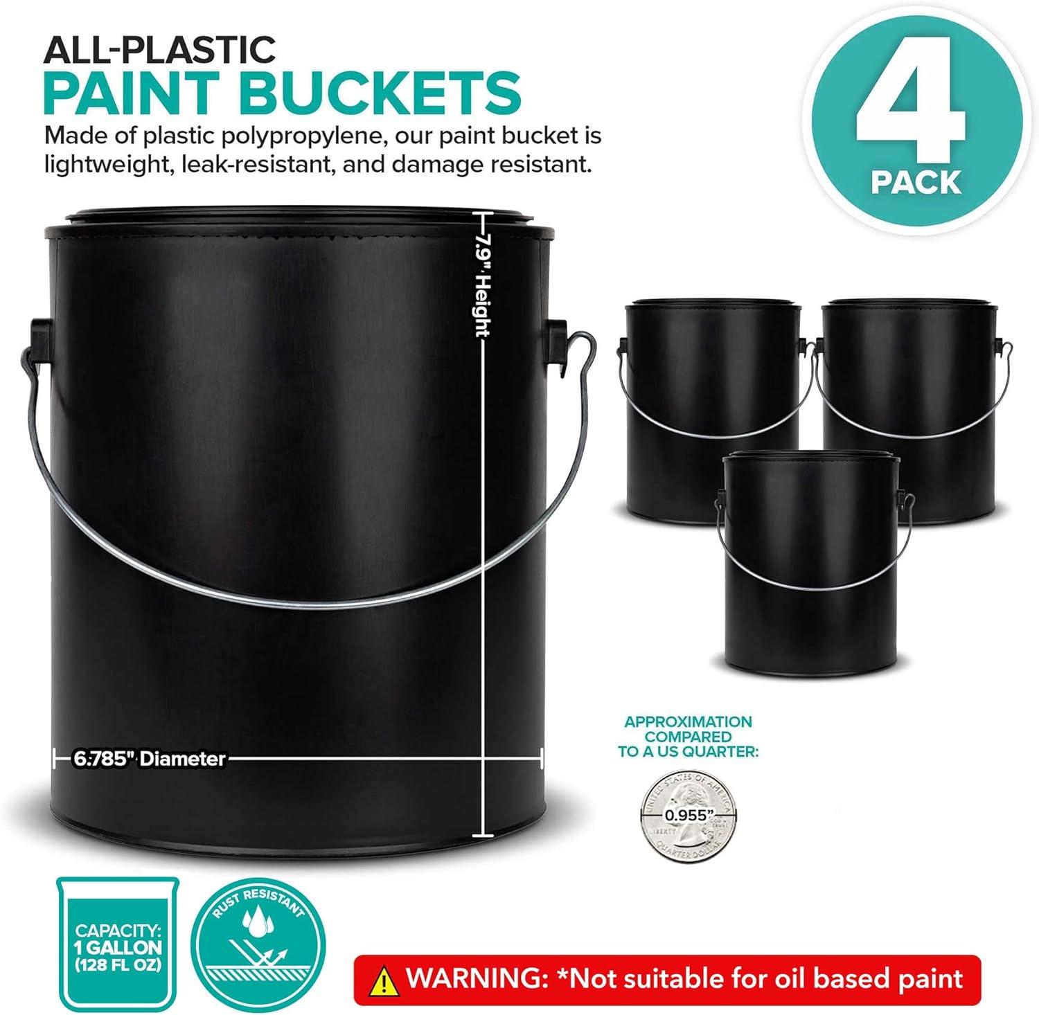 imageAllPlastic Paint Can 4 Pack Gallon Bucket with Metal Handle Small Bucket with Airtight Seal Rust Proof Plastic Paint Container with Lid Reusable Paint Storage Container Stock Your Home