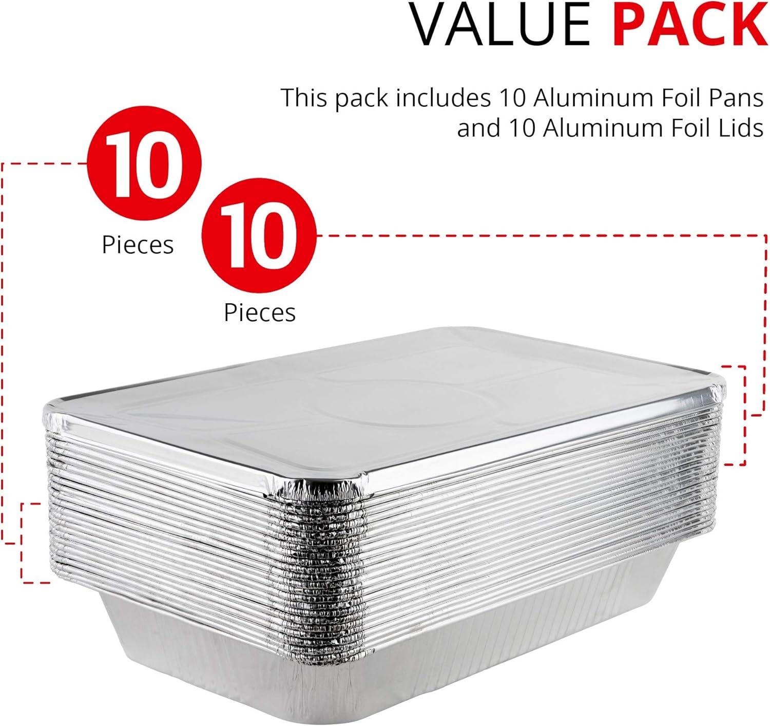 imageAluminum Pans with Lids 21x13 Disposable Roasting Pans with Covers 10 Foil Pans and 10 Foil Lids Sturdy Catering Pans Disposable Food Containers Great for Prepping Large Slabs of Meat