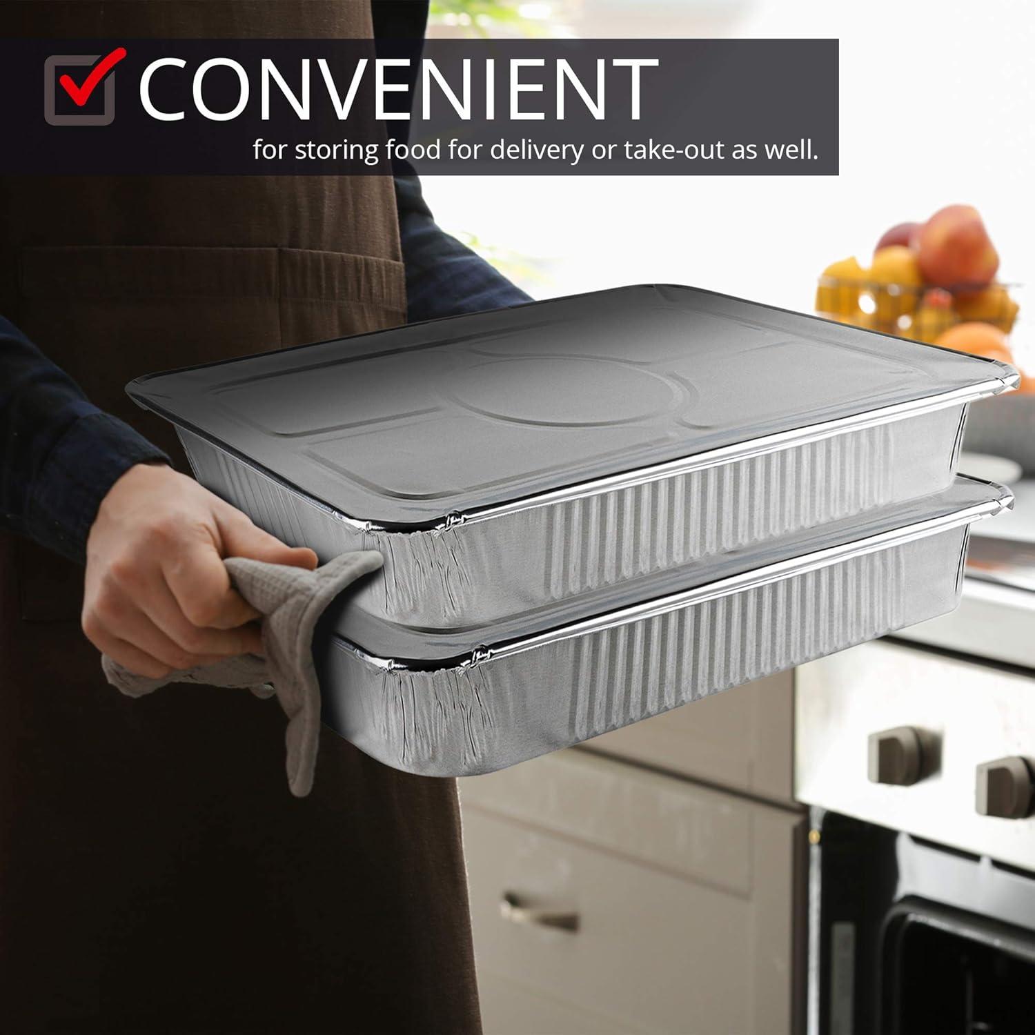 imageAluminum Pans with Lids 21x13 Disposable Roasting Pans with Covers 10 Foil Pans and 10 Foil Lids Sturdy Catering Pans Disposable Food Containers Great for Prepping Large Slabs of Meat