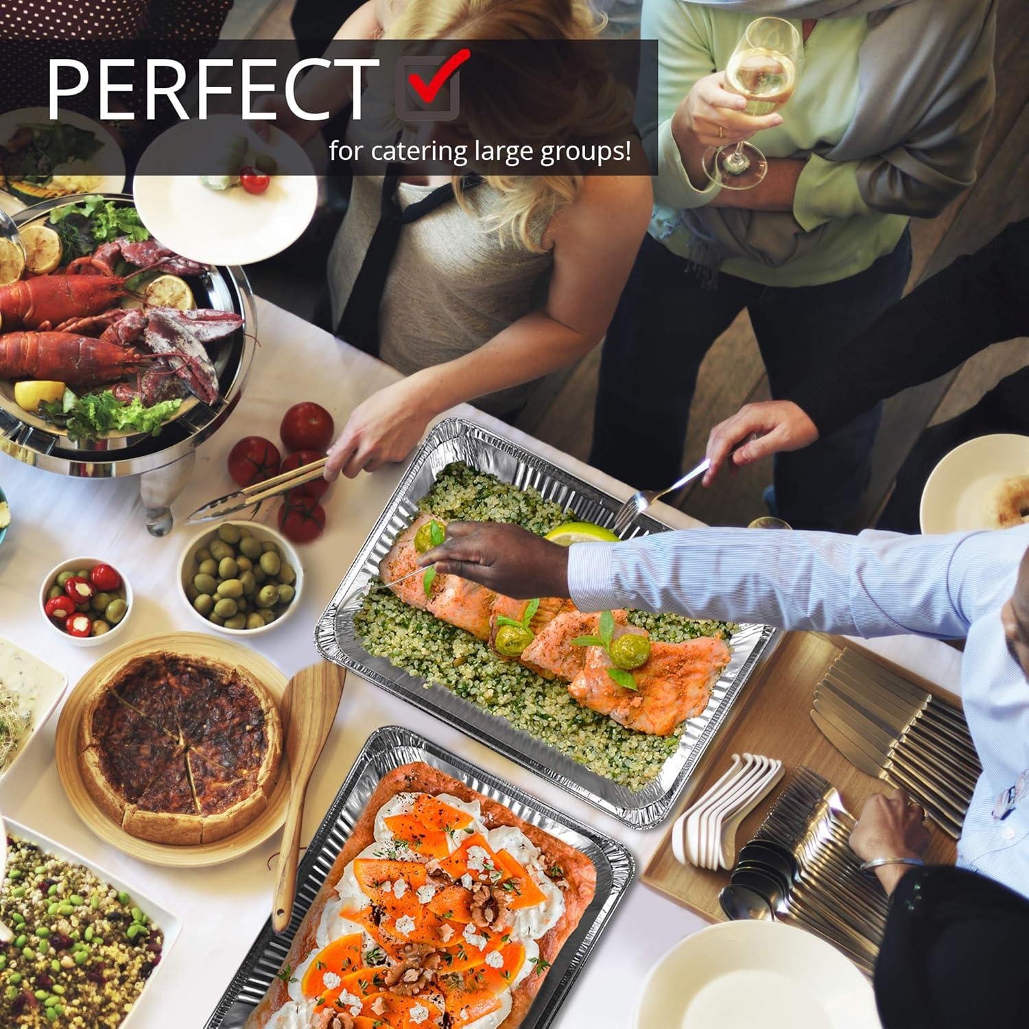 imageAluminum Pans with Lids 21x13 Disposable Roasting Pans with Covers 10 Foil Pans and 10 Foil Lids Sturdy Catering Pans Disposable Food Containers Great for Prepping Large Slabs of Meat