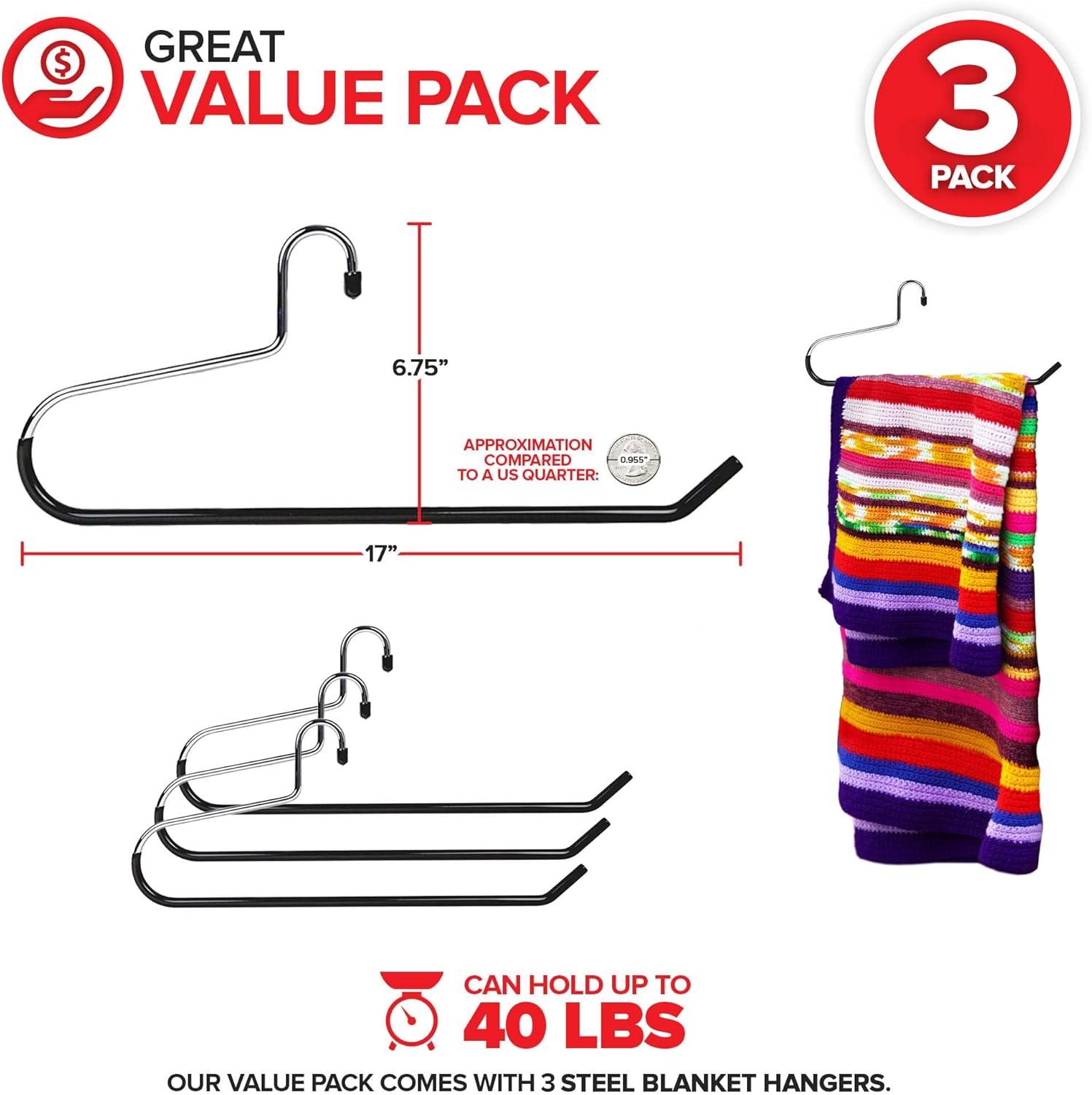imageBlanket Hangers Set of 6 Heavy Duty Stainless Steel Hanger with Black Vinyl Nonslip Coating Great for Closet Storage of Quilts Comforters Bedding Table Cloths Towels Rugs and Sleeping Bags3 Pack