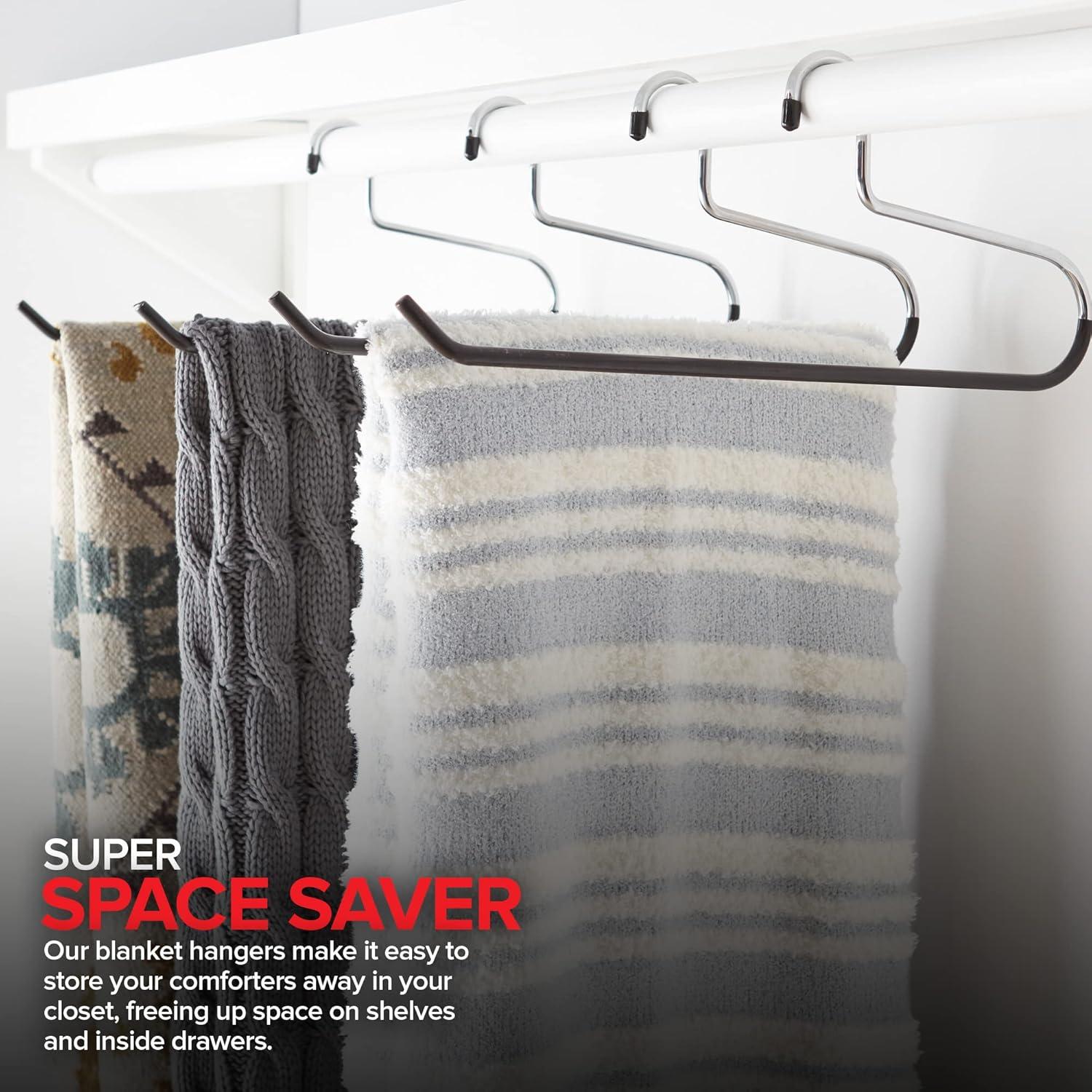 imageBlanket Hangers Set of 6 Heavy Duty Stainless Steel Hanger with Black Vinyl Nonslip Coating Great for Closet Storage of Quilts Comforters Bedding Table Cloths Towels Rugs and Sleeping Bags12 Pack