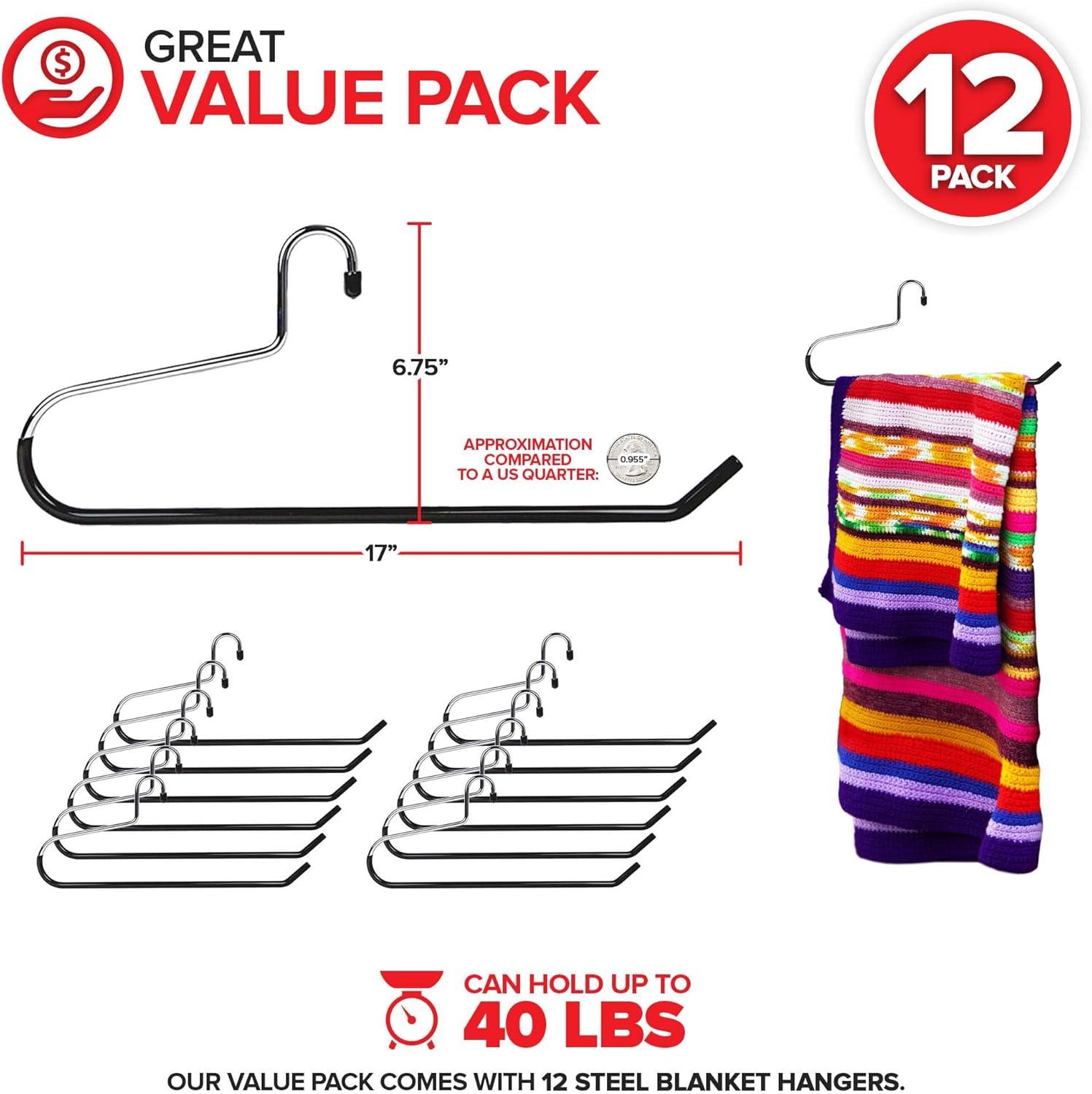 imageBlanket Hangers Set of 6 Heavy Duty Stainless Steel Hanger with Black Vinyl Nonslip Coating Great for Closet Storage of Quilts Comforters Bedding Table Cloths Towels Rugs and Sleeping Bags12 Pack