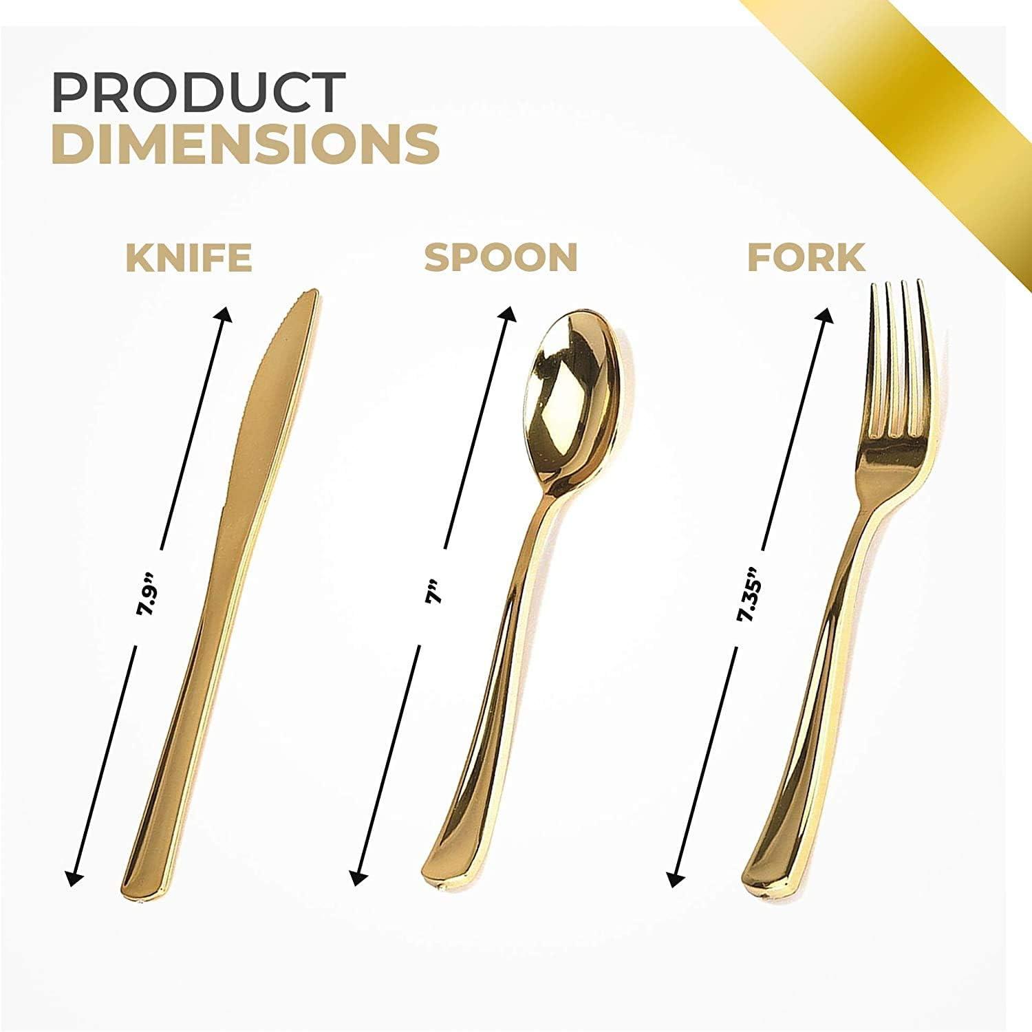 imageBlue and Gold Rim Plastic Dinnerware 200Piece Plastic Plates Cutlery Cups and Napkins Service for 25 Guests Place Setting for Wedding Party Shower Birthday Holiday200Piece