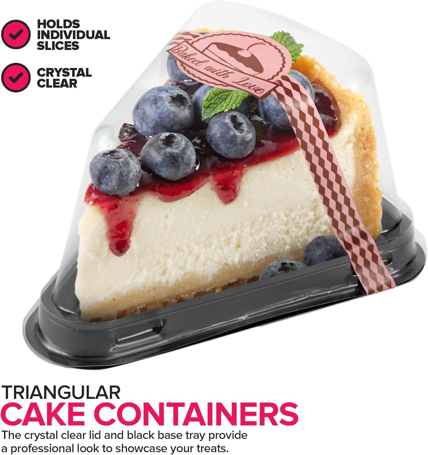 imageCake Slice Containers Plastic Disposable Cheesecake Boxes Pie Container with Lid for Individual Slices of Cakes Disposable Triangular Pie Box Reusable Complimentary Stickers 50 Pack