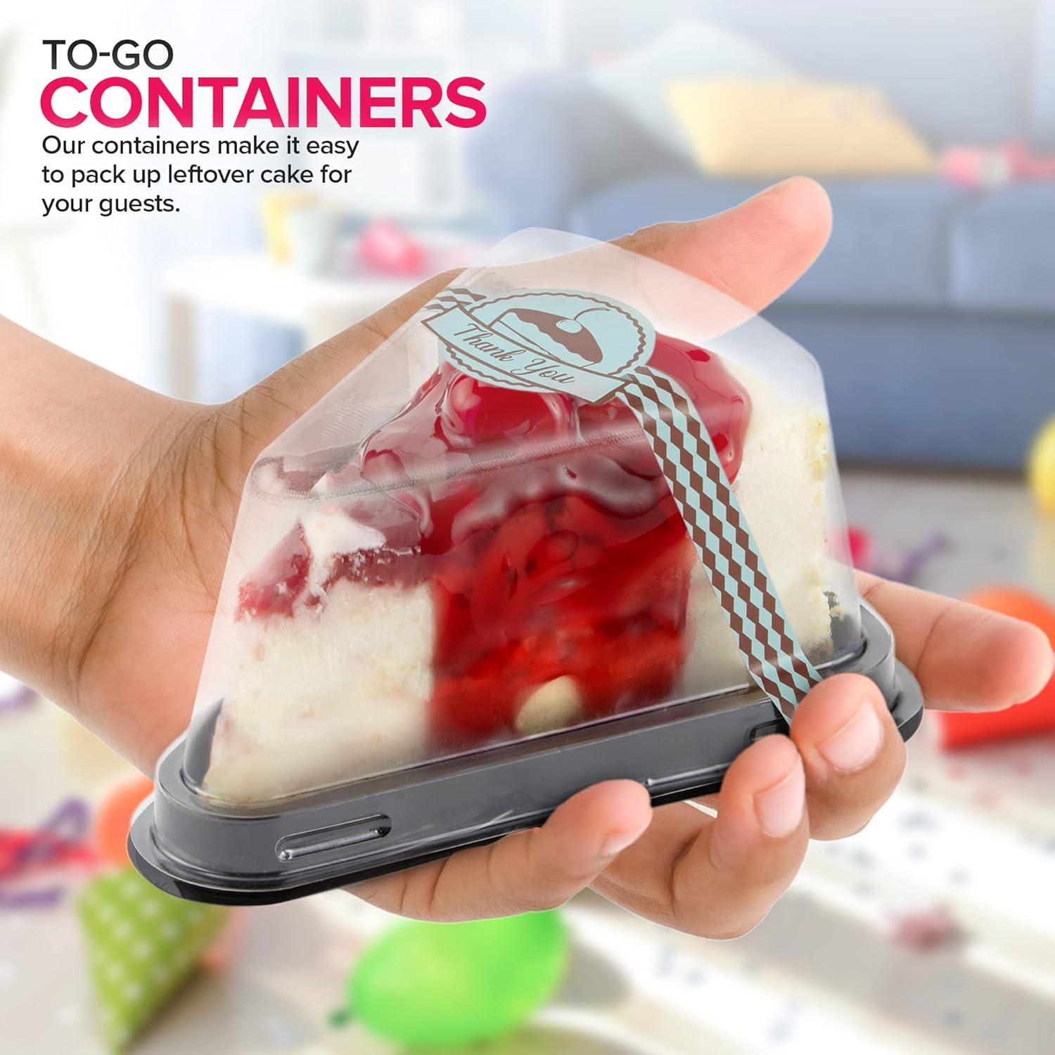 imageCake Slice Containers Plastic Disposable Cheesecake Boxes Pie Container with Lid for Individual Slices of Cakes Disposable Triangular Pie Box Reusable Complimentary Stickers 50 Pack
