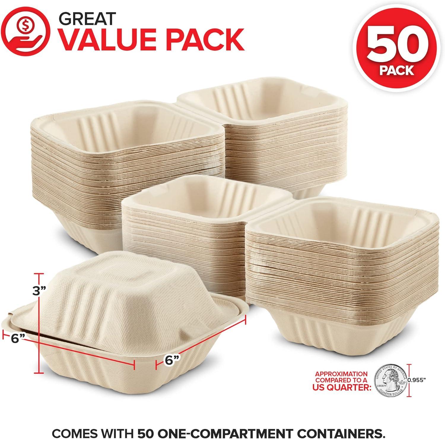 Clamshell Take Out Food Containers 6″ x 6” (50 Pack) 1-Compartment ...