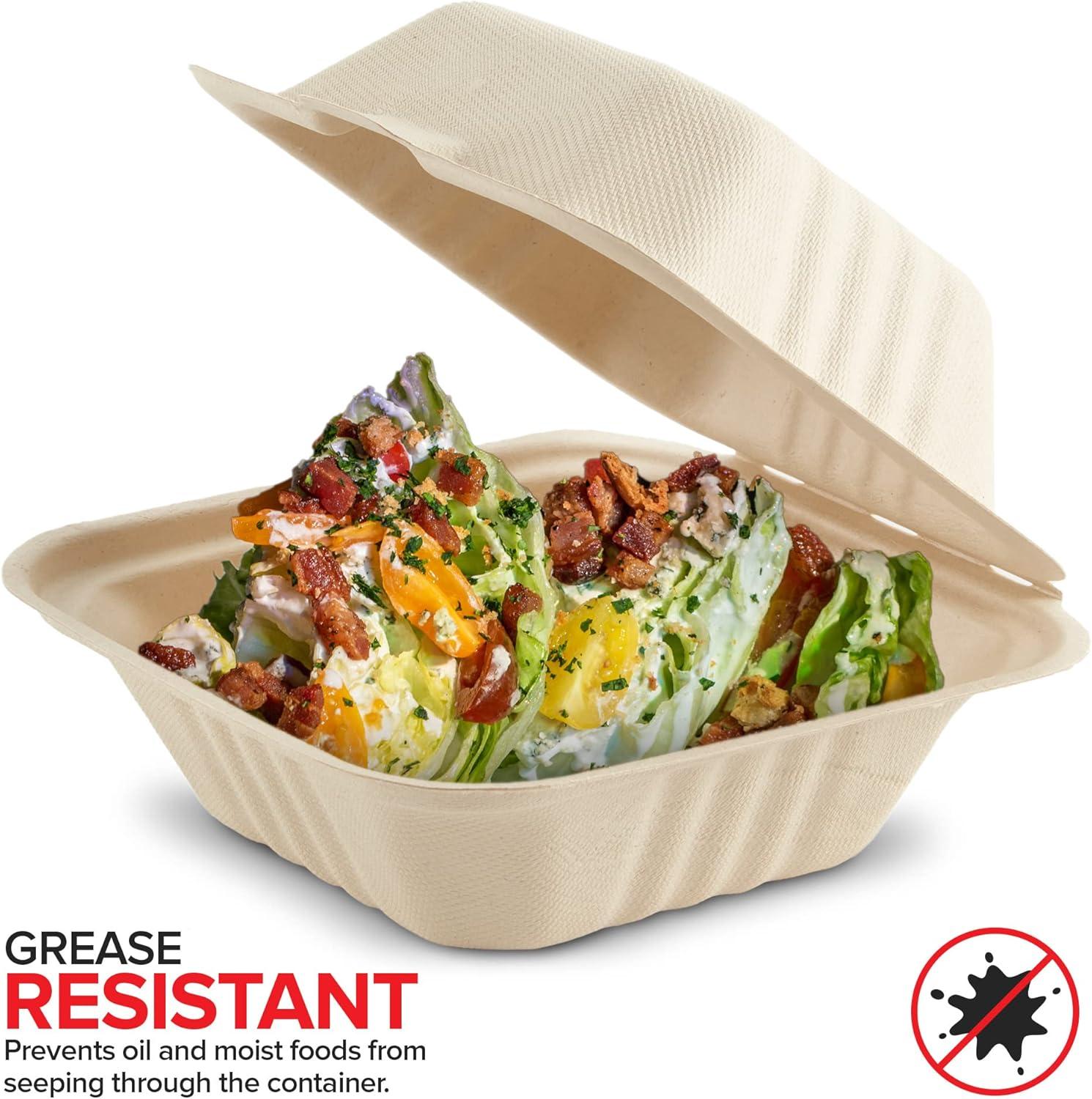 To Go Container For Ribs Clamshell Take Out Food Containers 6″ x 6” (50 Pack) 1-Compartment ...
