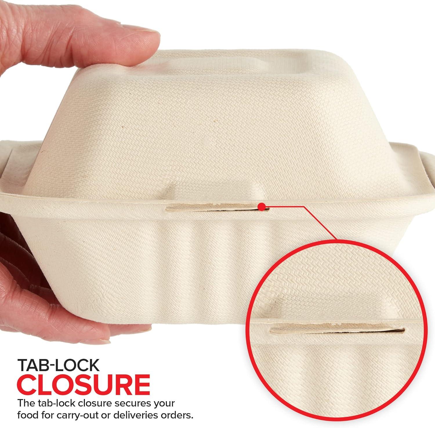 imageClamshell Take Out Food Containers 6 x 6 50 Pack 1Compartment Disposable To Go Container Togo Boxes With Lids Trays for Lunch Dinner MealPrep Eco Friendly Compostable Biodegradable