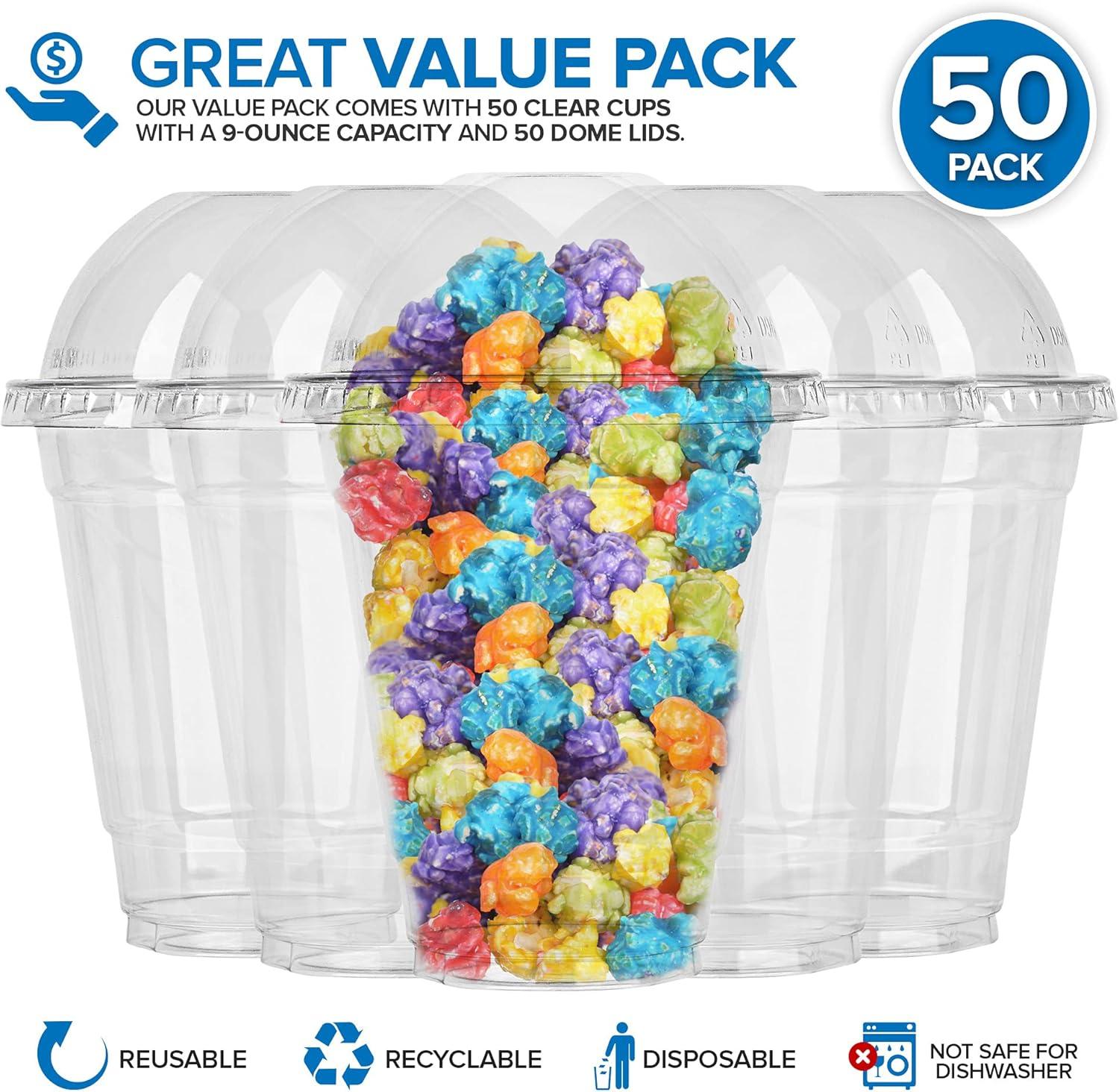 imageClear Plastic Dessert Cups with Lids 8 oz Set of 50 Small Disposable Parfait Cup Dome Lid No Hole 8Ounce Party Fruit Containers Banana Pudding Bowl Jello Ice Cream Desserts Container12 Ounce