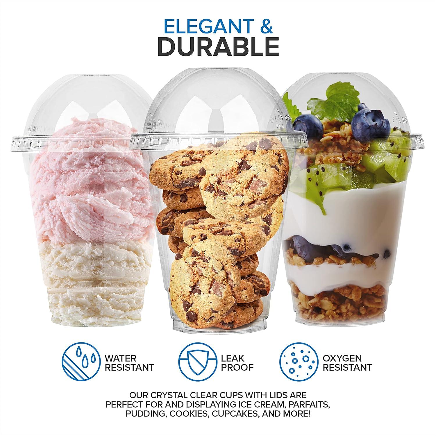 imageClear Plastic Dessert Cups with Lids 8 oz Set of 50 Small Disposable Parfait Cup Dome Lid No Hole 8Ounce Party Fruit Containers Banana Pudding Bowl Jello Ice Cream Desserts Container12 Ounce