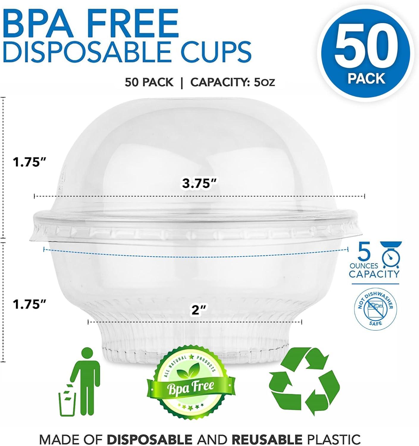 imageClear Plastic Dessert Cups with Lids 8 oz Set of 50 Small Disposable Parfait Cup Dome Lid No Hole 8Ounce Party Fruit Containers Banana Pudding Bowl Jello Ice Cream Desserts Container5 Ounce