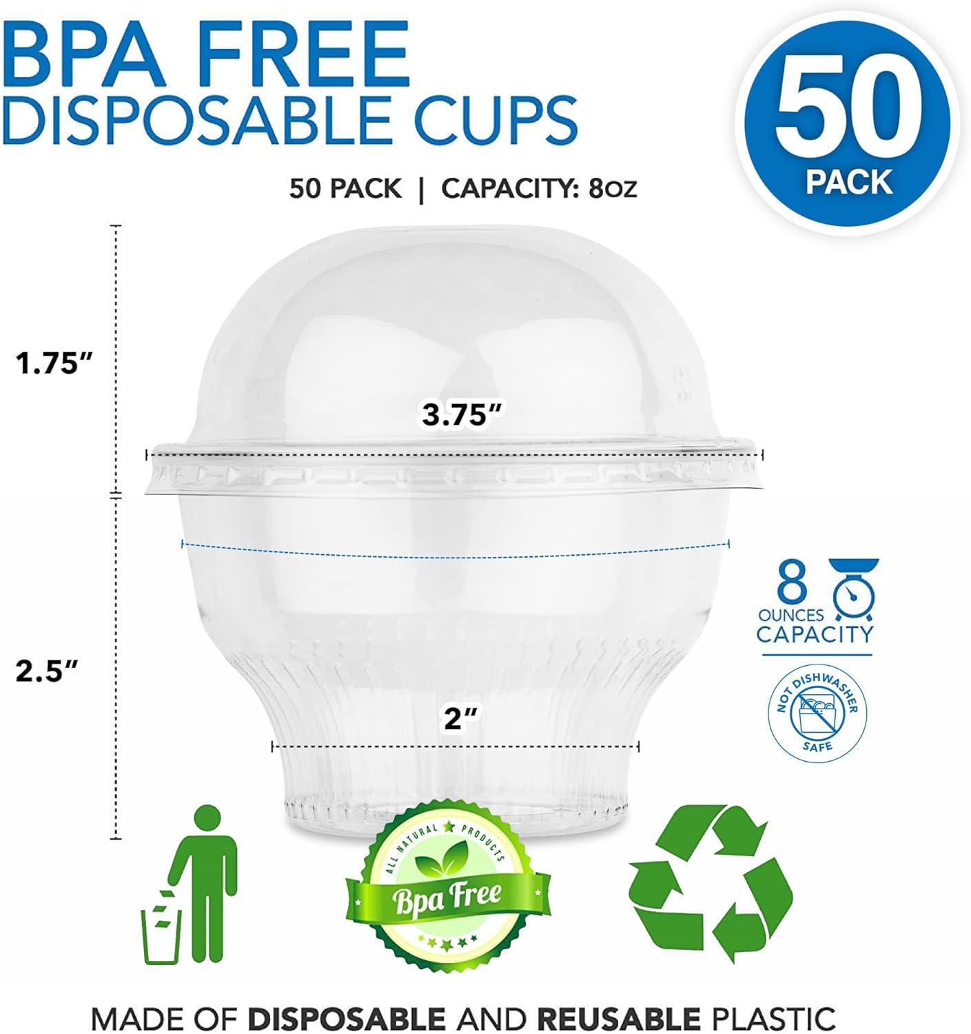 imageClear Plastic Dessert Cups with Lids 8 oz Set of 50 Small Disposable Parfait Cup Dome Lid No Hole 8Ounce Party Fruit Containers Banana Pudding Bowl Jello Ice Cream Desserts Container8 Ounce