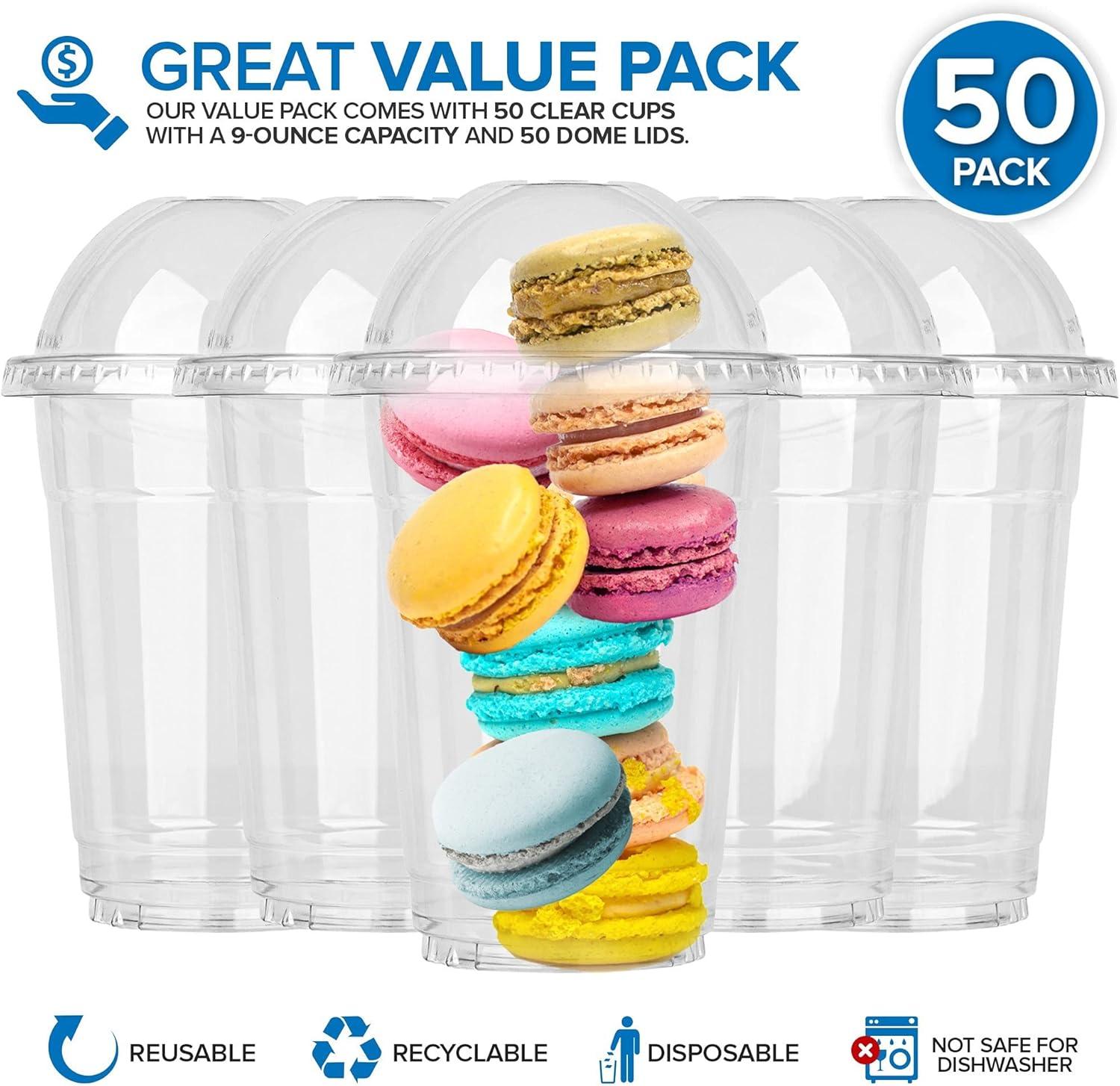 imageClear Plastic Dessert Cups with Lids 8 oz Set of 50 Small Disposable Parfait Cup Dome Lid No Hole 8Ounce Party Fruit Containers Banana Pudding Bowl Jello Ice Cream Desserts Container16 Ounce