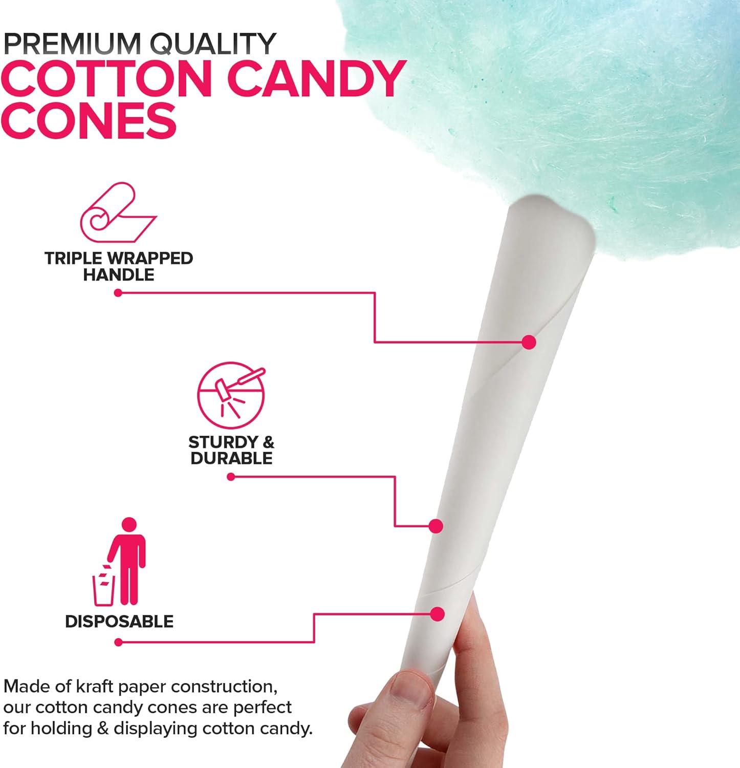 imageCotton Candy Cones 100 Pack White Kraft Paper Sticks for Floss Sugar amp Carnival Treats Compatible with Cotton Candy Machines Stock Your HomeCones