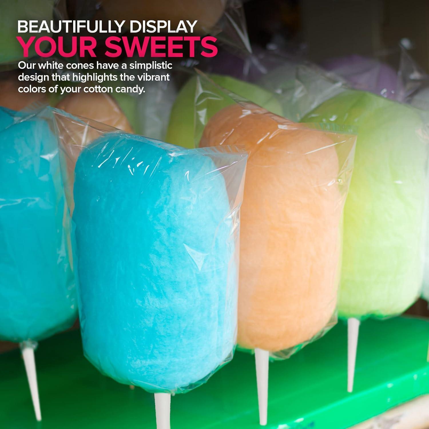imageCotton Candy Cones 100 Pack White Kraft Paper Sticks for Floss Sugar amp Carnival Treats Compatible with Cotton Candy Machines Stock Your HomeCones