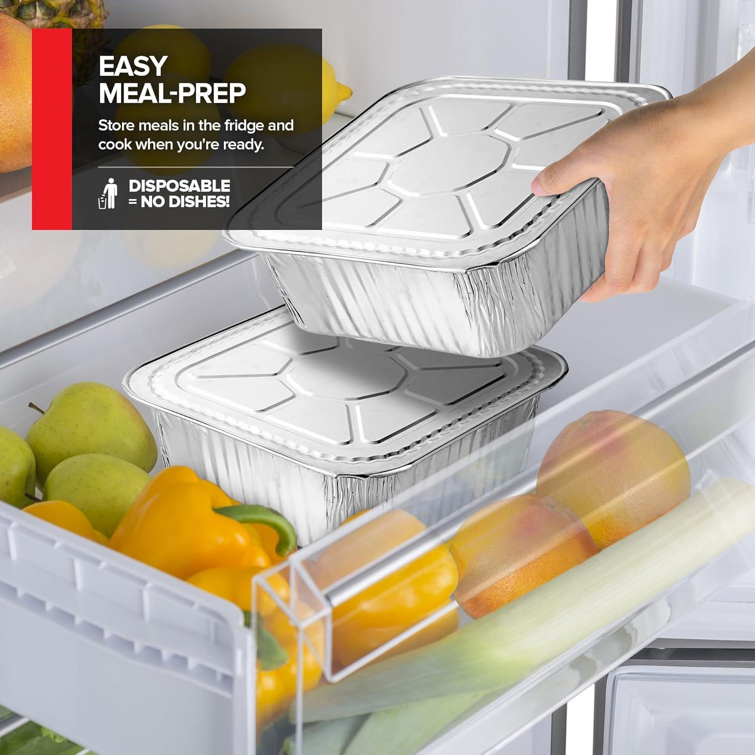 imageDisposable Foil Pans with Lids Set of 20 Heavy Duty Aluminum Pans with Lids 9x13 x10 8x8 x10 Baking Tins with Covers for Cooking Heating Storing Food Prep Holiday Dinner Meals