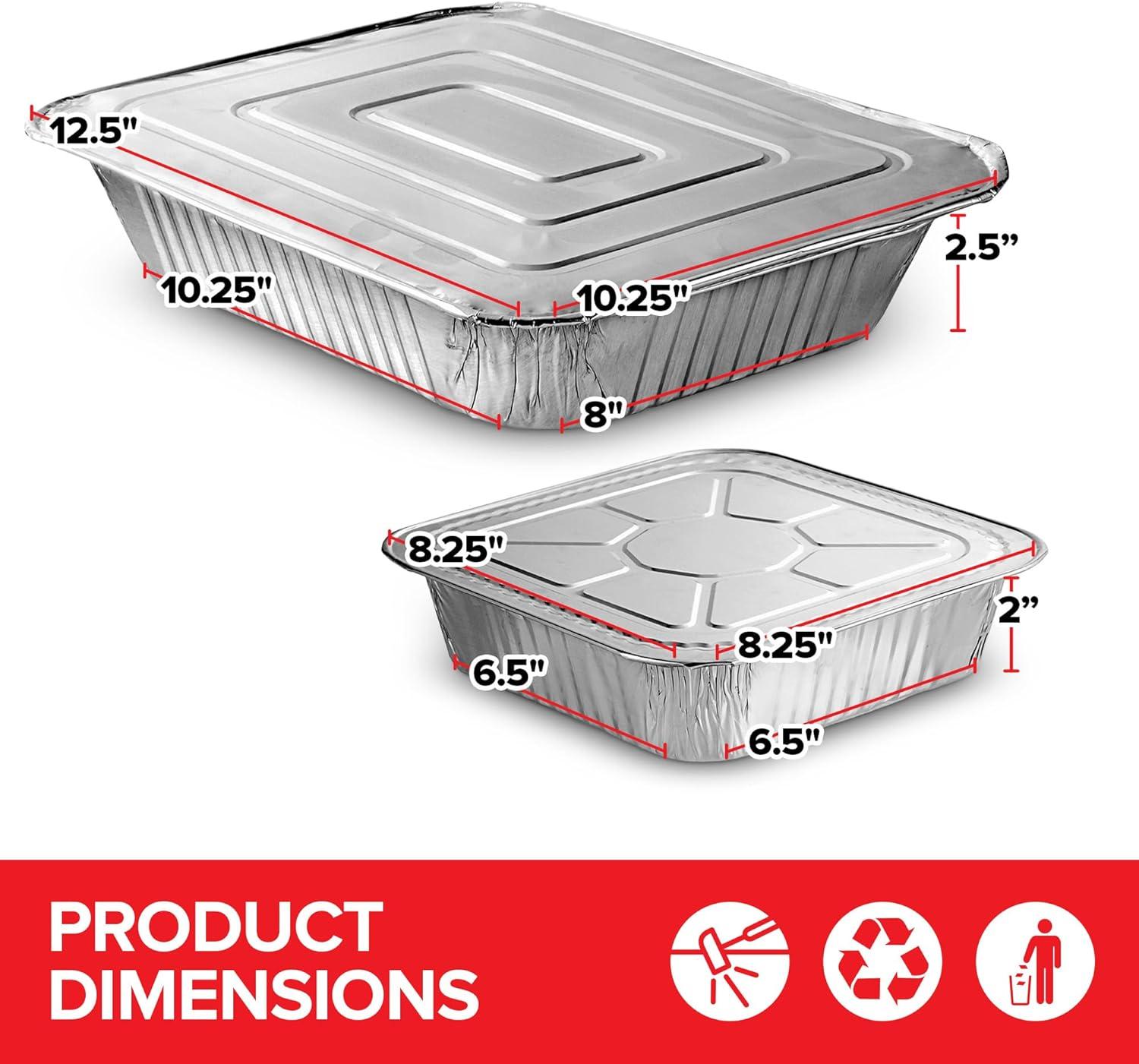 imageDisposable Foil Pans with Lids Set of 20 Heavy Duty Aluminum Pans with Lids 9x13 x10 8x8 x10 Baking Tins with Covers for Cooking Heating Storing Food Prep Holiday Dinner Meals