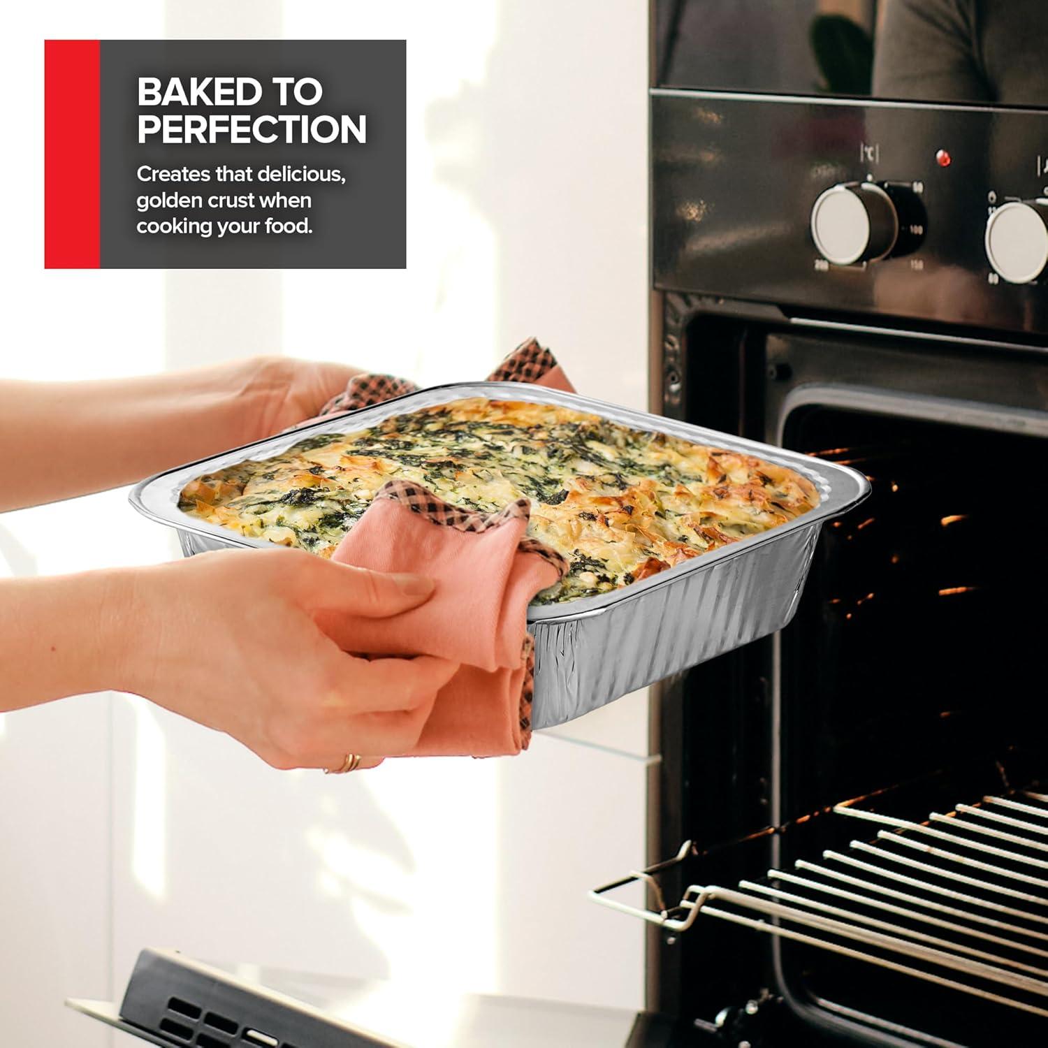 imageDisposable Foil Pans with Lids Set of 20 Heavy Duty Aluminum Pans with Lids 9x13 x10 8x8 x10 Baking Tins with Covers for Cooking Heating Storing Food Prep Holiday Dinner Meals