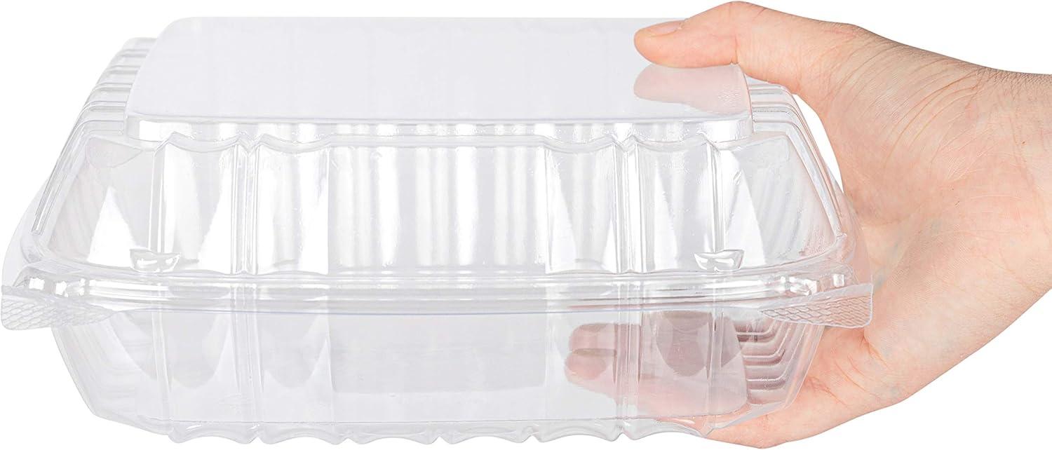 imageDisposable Plastic To Go Containers with Clear Lids 50 Pack Fancy Hinged Top Square Clamshell Food Boxes for Take Out Home Party Togo Clam Shell Box to Carry Cake Dessert Small Sandwich8 x 8 25 Count