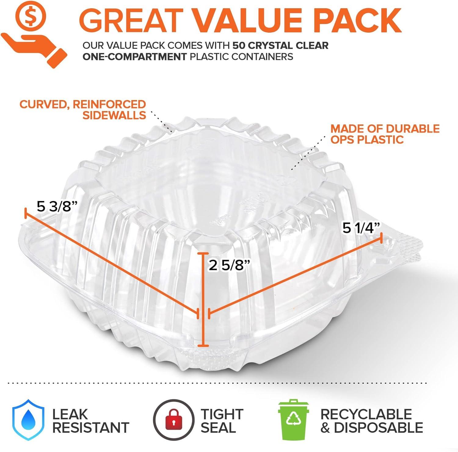 imageDisposable Plastic To Go Containers with Clear Lids 50 Pack Fancy Hinged Top Square Clamshell Food Boxes for Take Out Home Party Togo Clam Shell Box to Carry Cake Dessert Small Sandwich5 x 5 50 Count