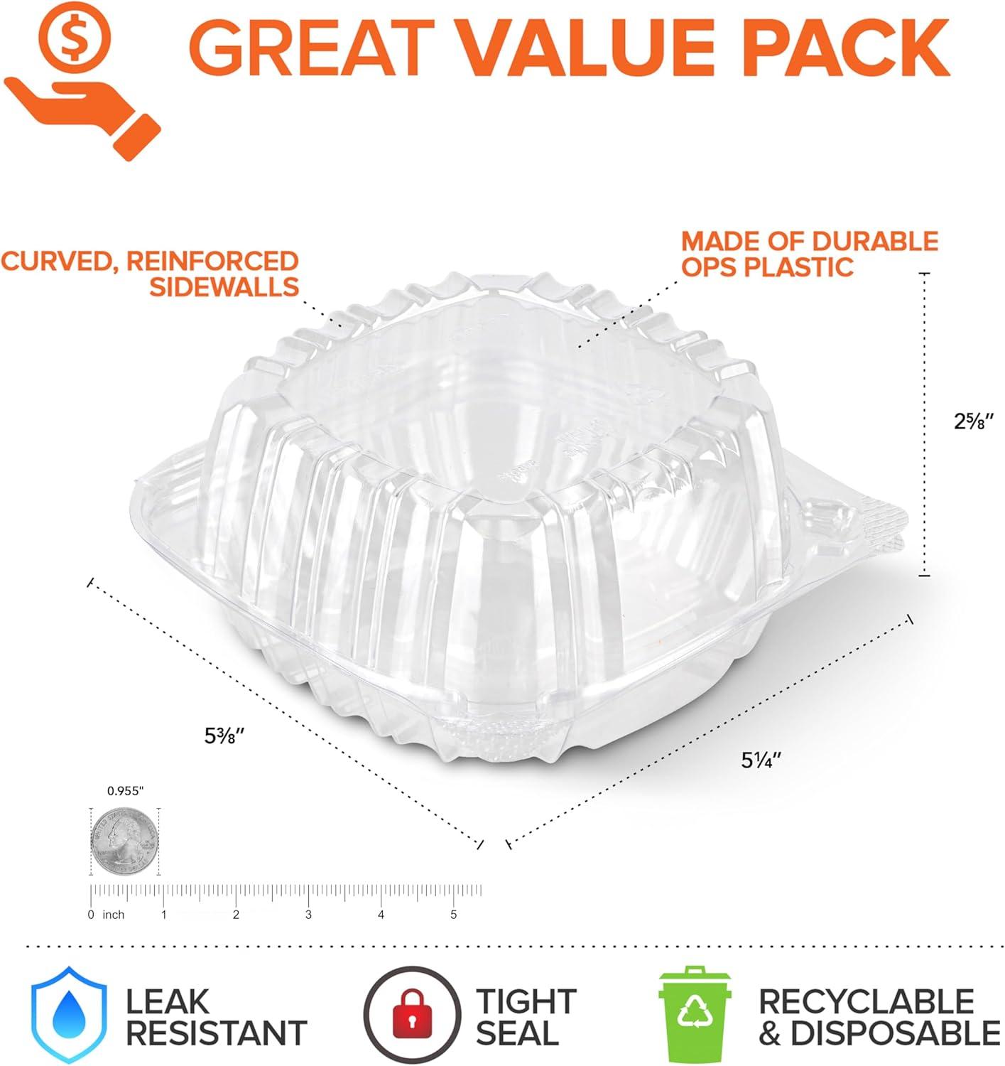 imageDisposable Plastic To Go Containers with Clear Lids 50 Pack Fancy Hinged Top Square Clamshell Food Boxes for Take Out Home Party Togo Clam Shell Box to Carry Cake Dessert Small Sandwich5 x 5 600 Count