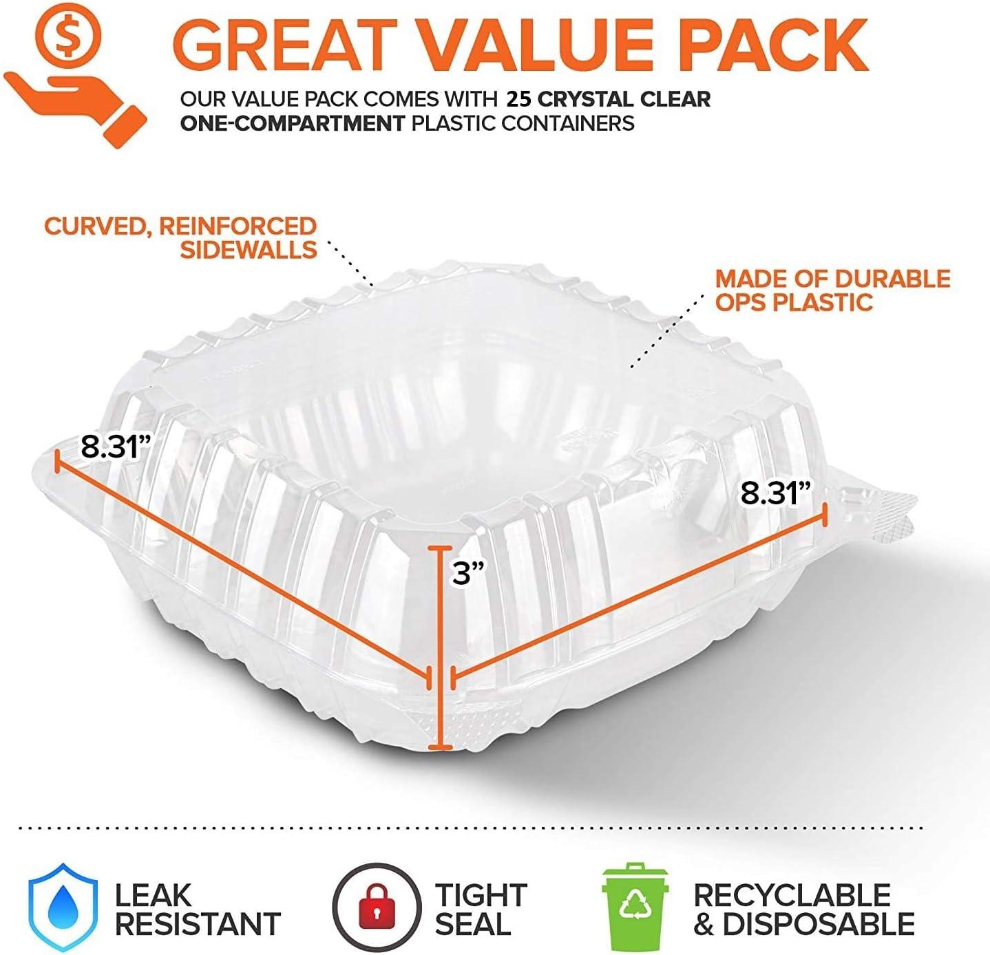 imageDisposable Plastic To Go Containers with Clear Lids 50 Pack Fancy Hinged Top Square Clamshell Food Boxes for Take Out Home Party Togo Clam Shell Box to Carry Cake Dessert Small Sandwich8 x 8 25 Count
