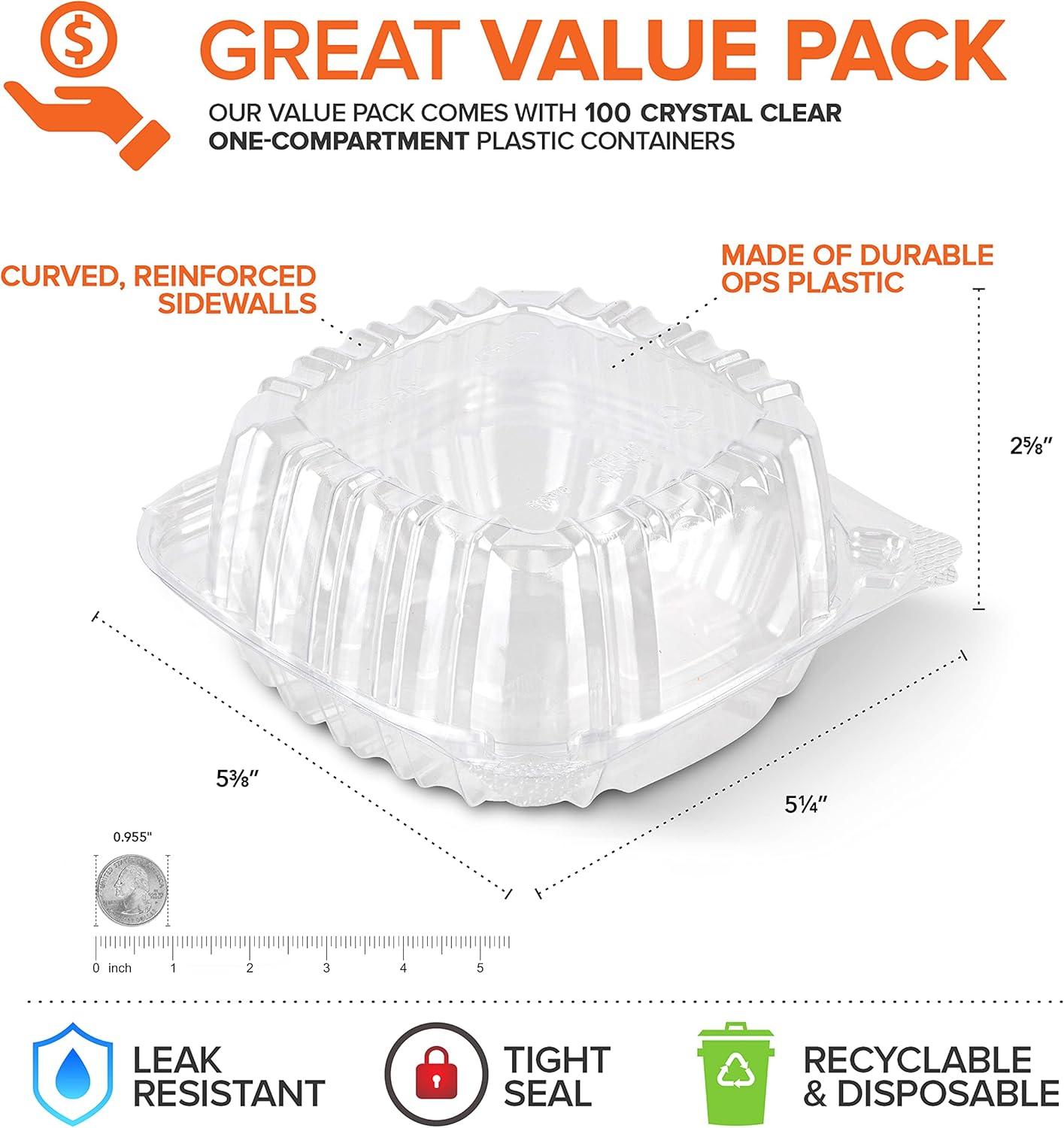 imageDisposable Plastic To Go Containers with Clear Lids 50 Pack Fancy Hinged Top Square Clamshell Food Boxes for Take Out Home Party Togo Clam Shell Box to Carry Cake Dessert Small Sandwich5 x 5 100 Count