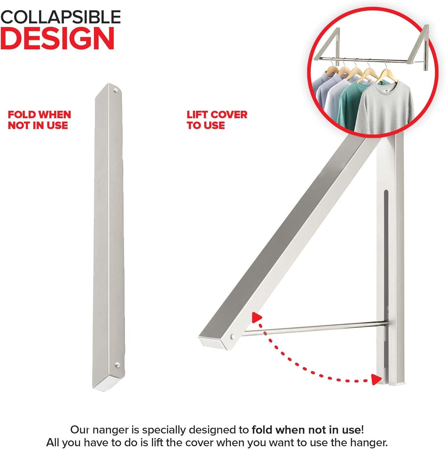 imageDouble Foldable Clothing Rack w Extension Rod WallMounted Retractable Clothes Hanger for Laundry Dryer Room Hanging Drying Rod Small Collapsible Folding Garment Racks Dorm Accessories GrayChrome